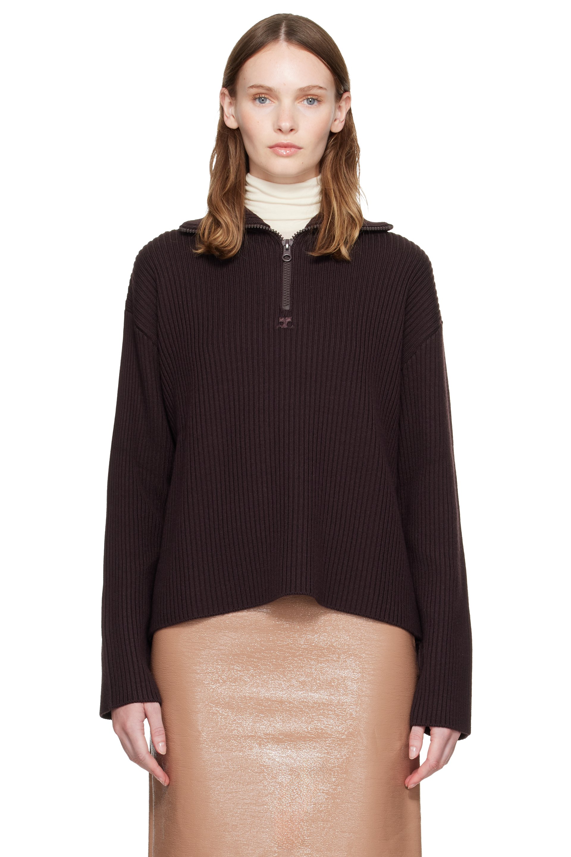 Courrèges - Brown Ribbed Wool Trucker Sweater