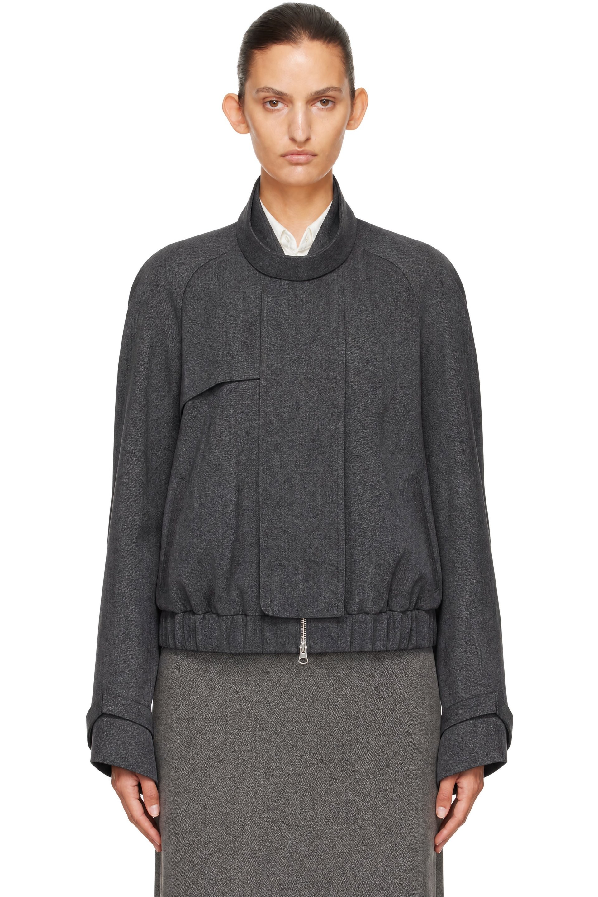 Victoria Beckham - Gray Scarf Bomber Jacket