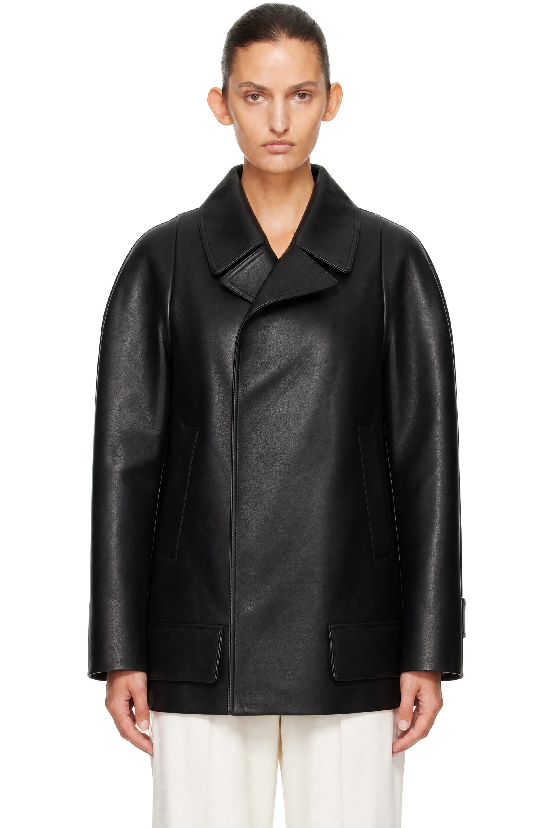 Victoria Beckham - Black Leather Pea Coat