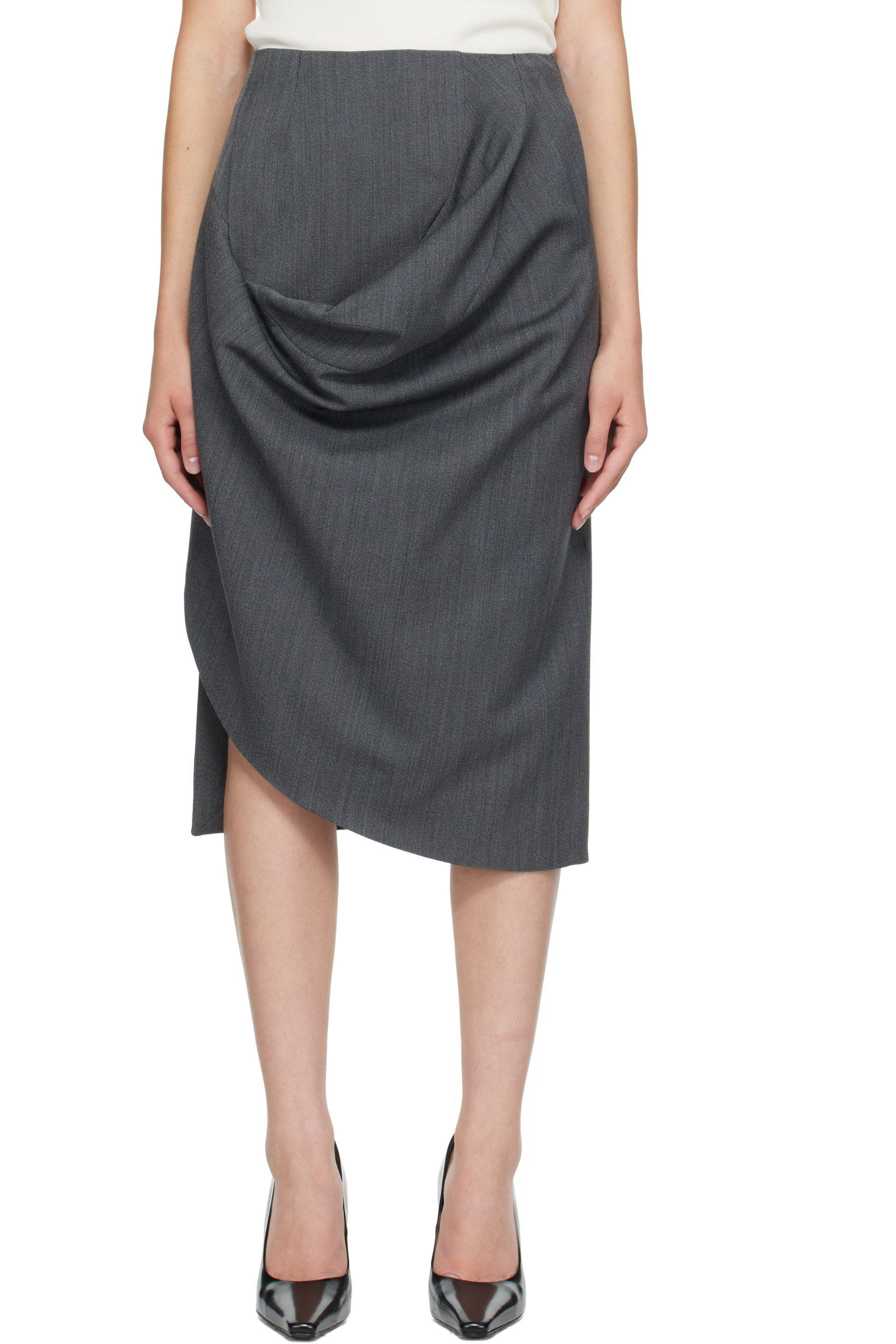 Victoria Beckham - Gray Asymmetric Midi Skirt