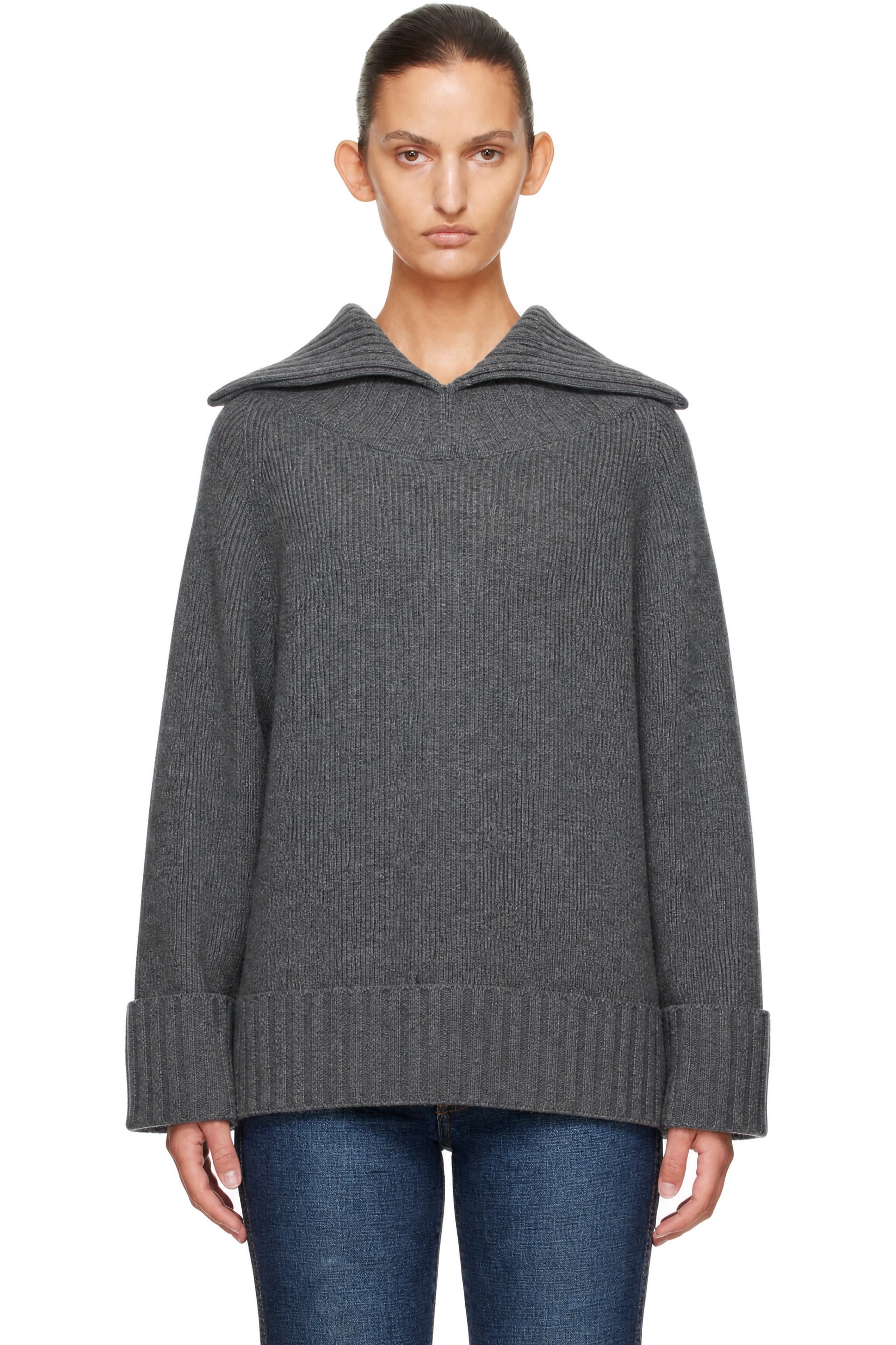 Victoria Beckham - Gray Wide Collar Jumper Sweater