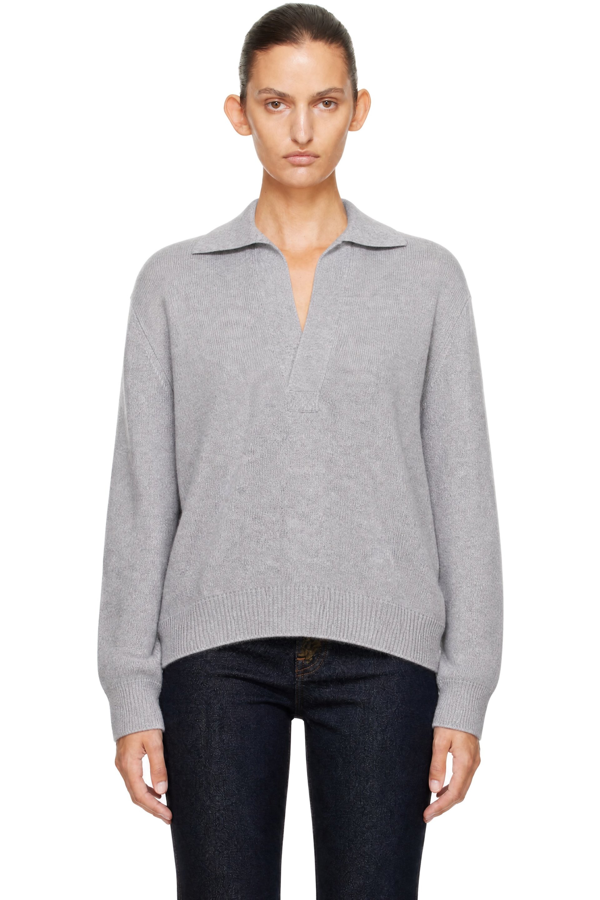 Victoria Beckham - Gray Genevieve Polo Sweater