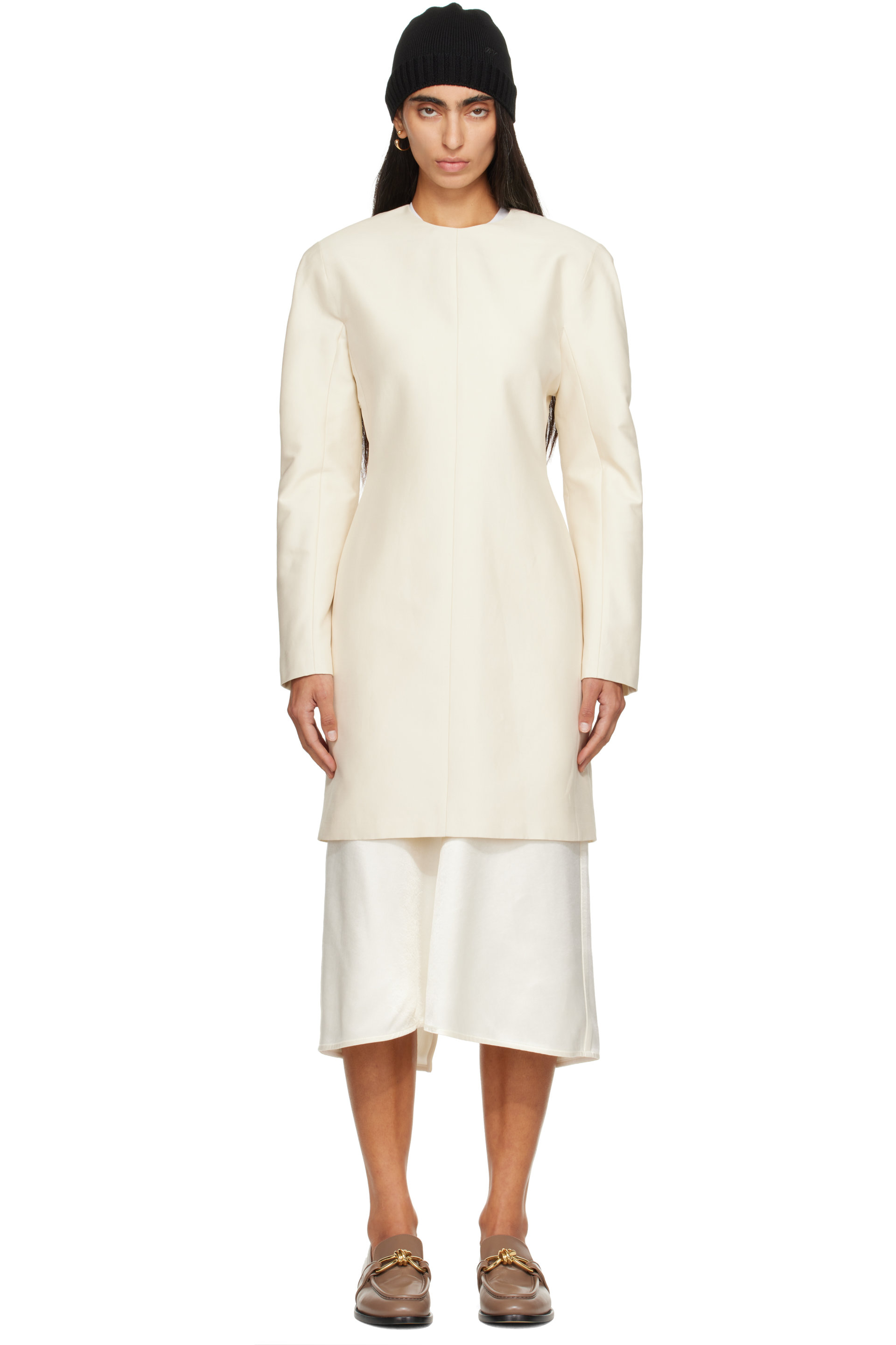Bottega Veneta - Robe courte blanc cassé en toile de coton et soie