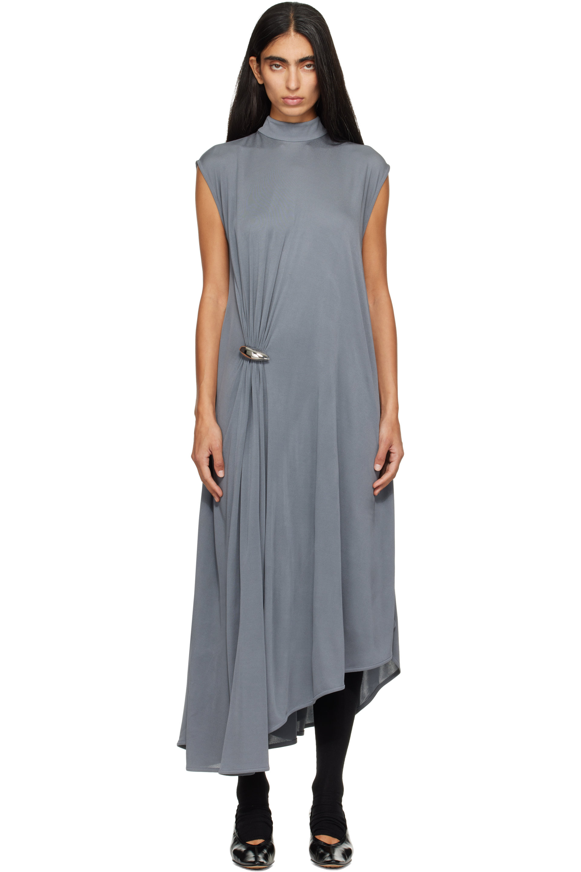 Bottega Veneta - Robe longue grise en jersey crêpe de viscose