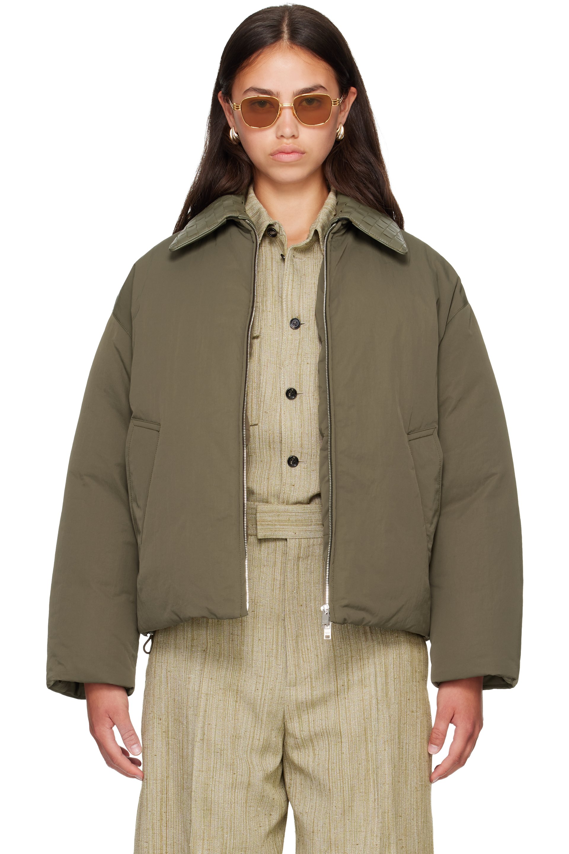 Bottega Veneta - Blouson matelassé kaki en nylon technique rembourré en duvet