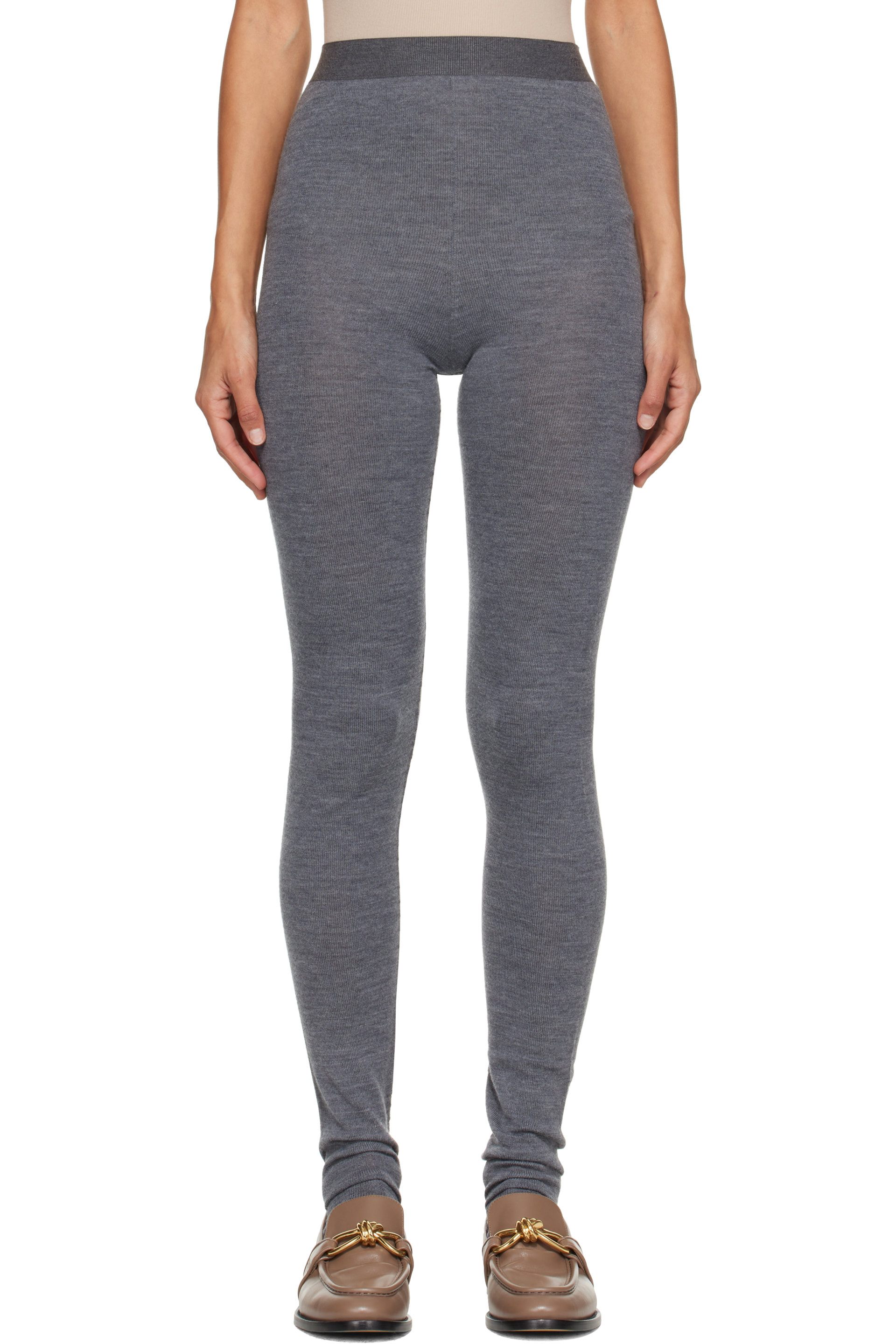 Bottega Veneta - Gray Wool Rib Seamless Leggings
