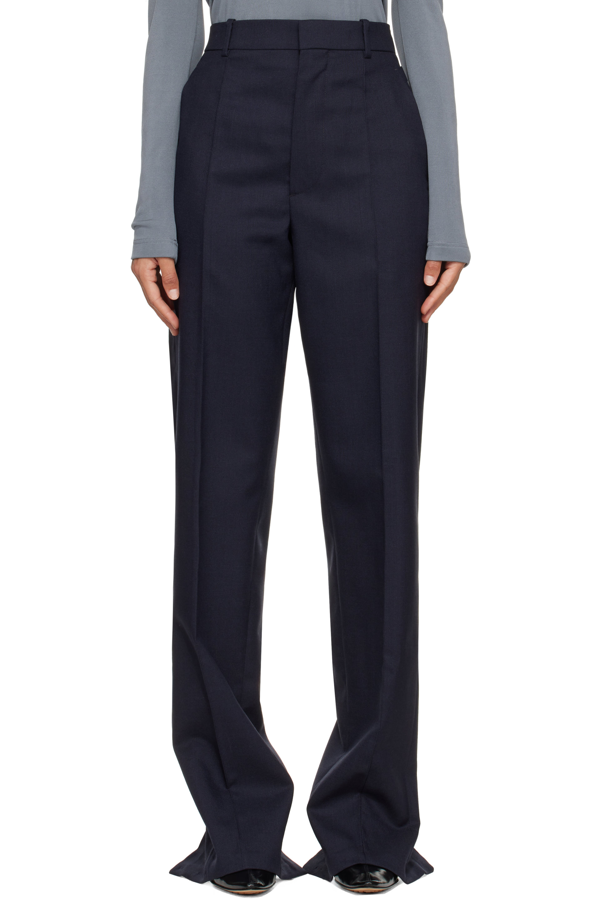 Bottega Veneta - Navy Shetland Wool Toile Straight Trousers
