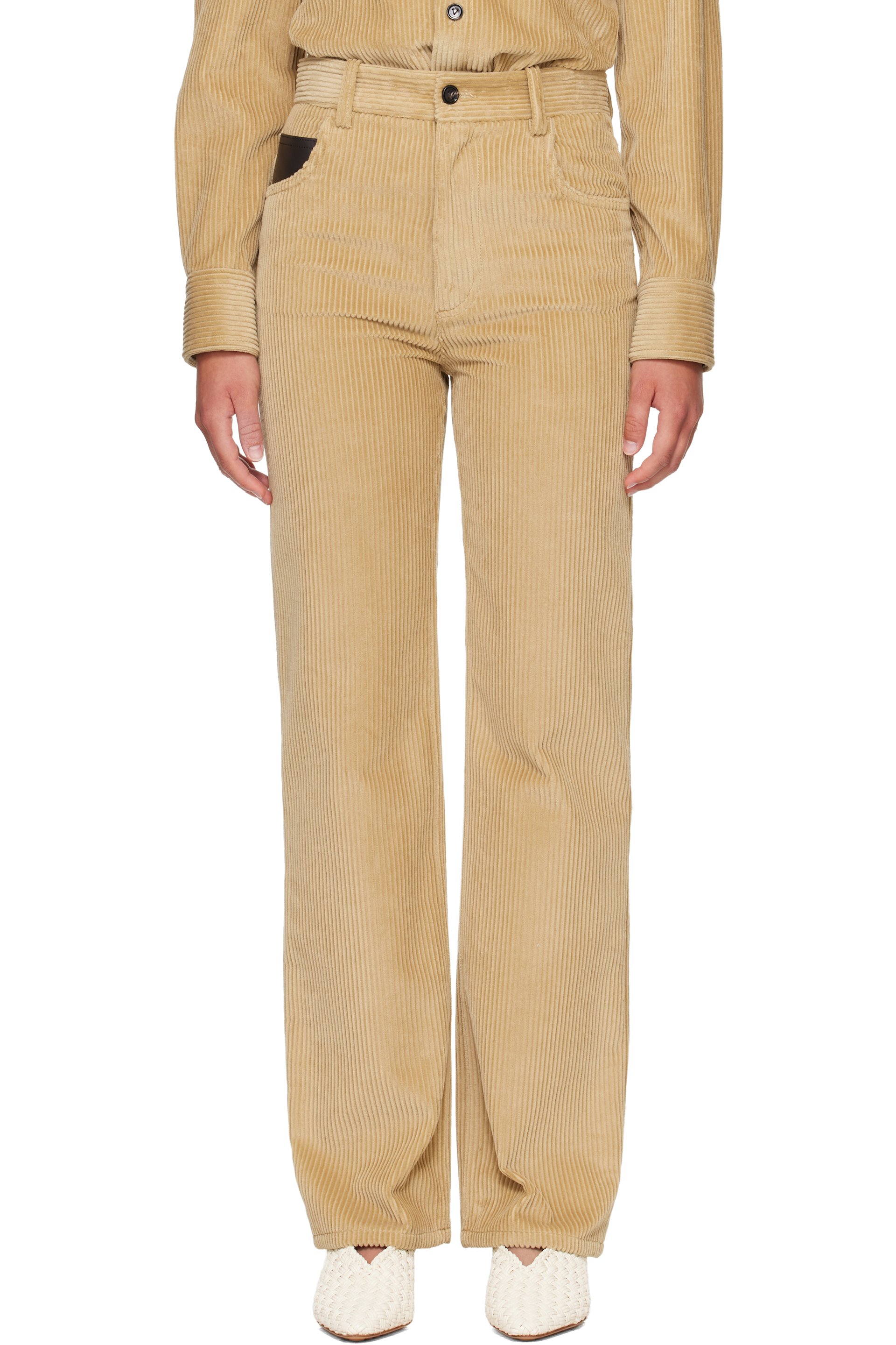 Bottega Veneta - Pantalon beige en velours côtelé de coton