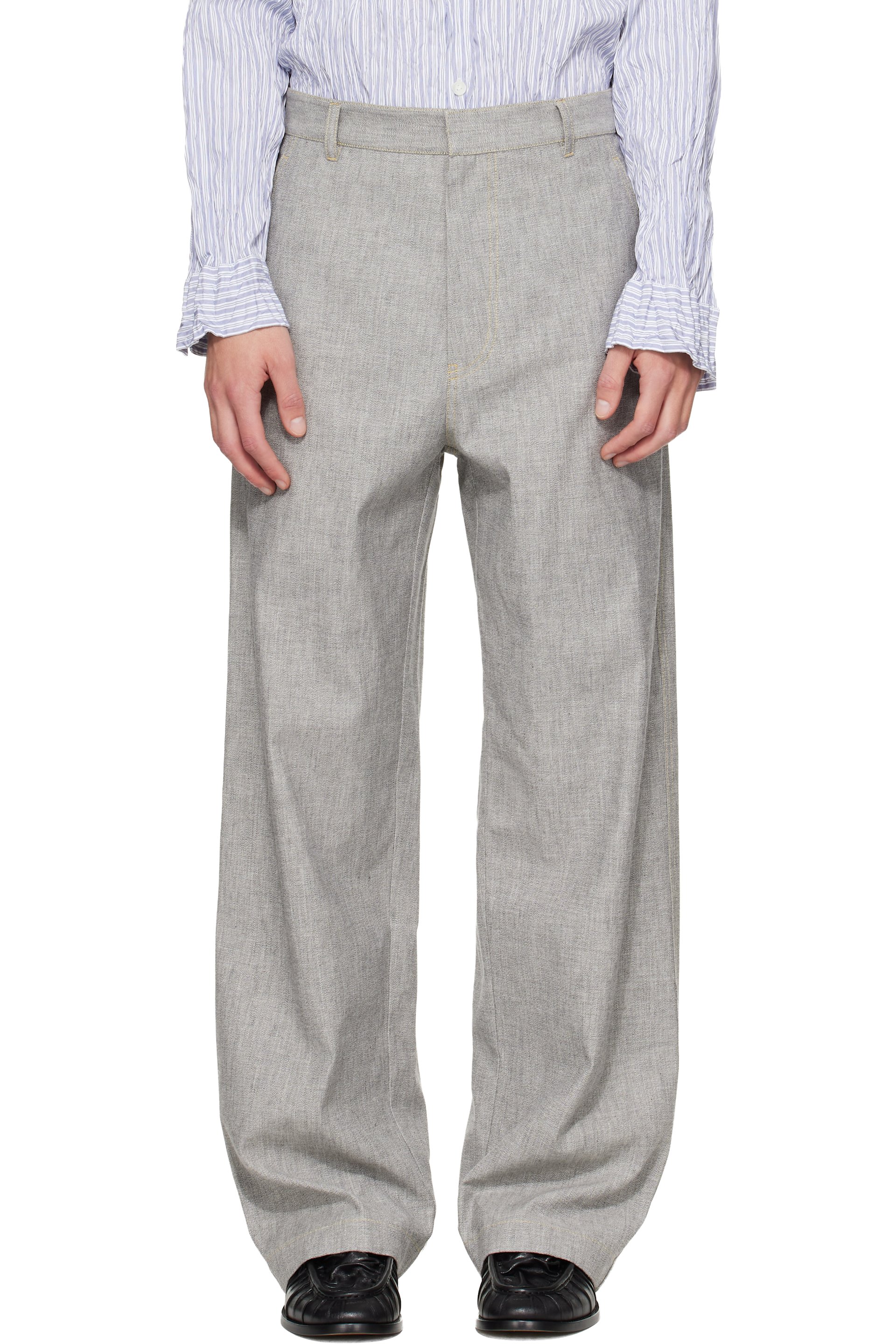 Bottega Veneta - Gray Cotton Wide Leg Trousers