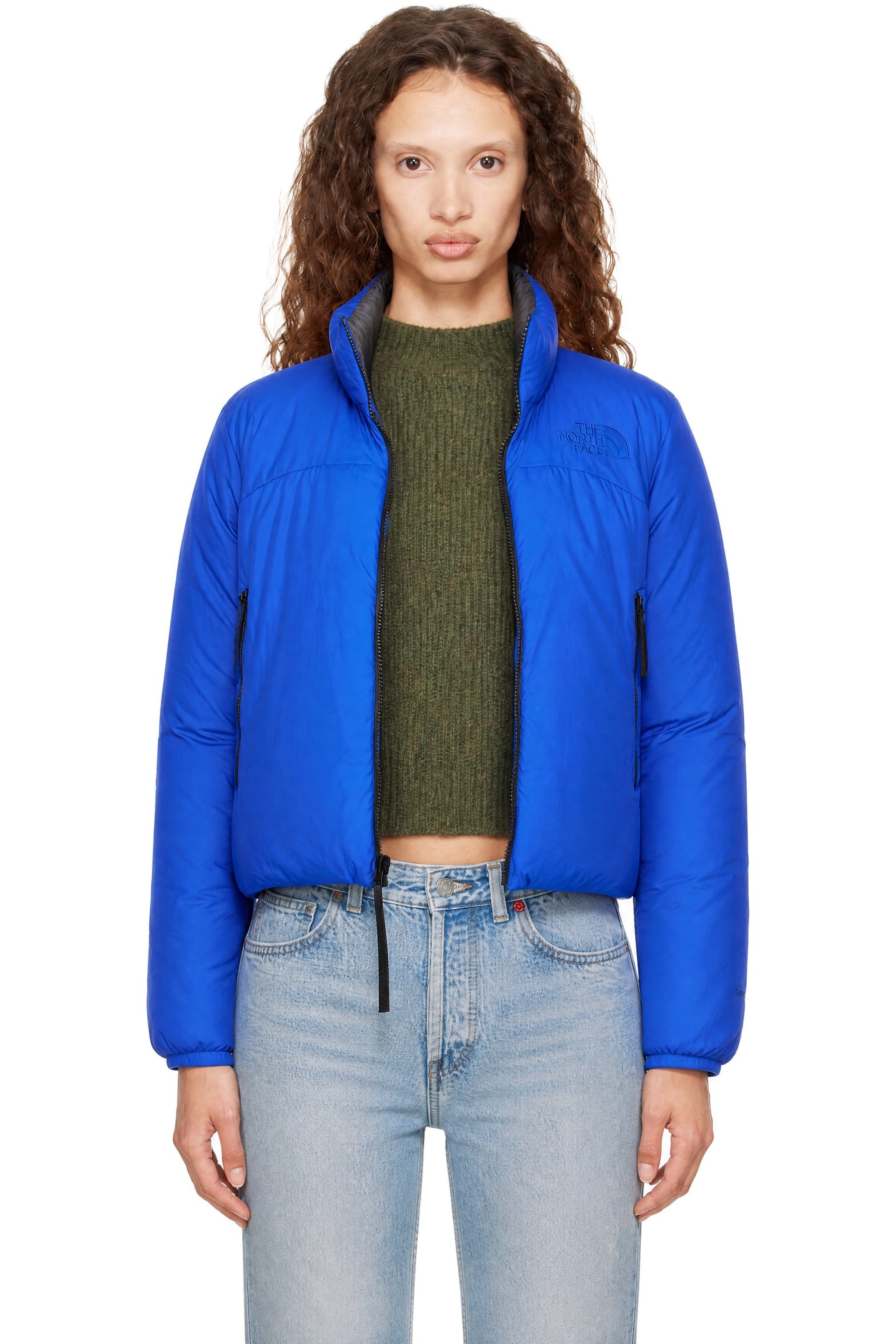 The North Face - Blouson réversible Pertex Nuptse bleu rembourré en duvet
