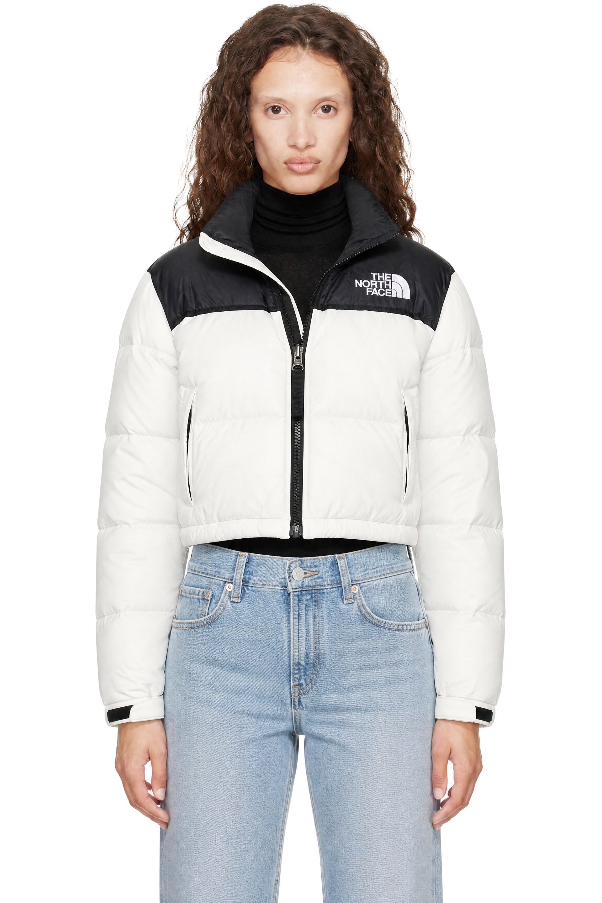 The North Face - Blouson écourté Nuptse blanc rembourré en duvet