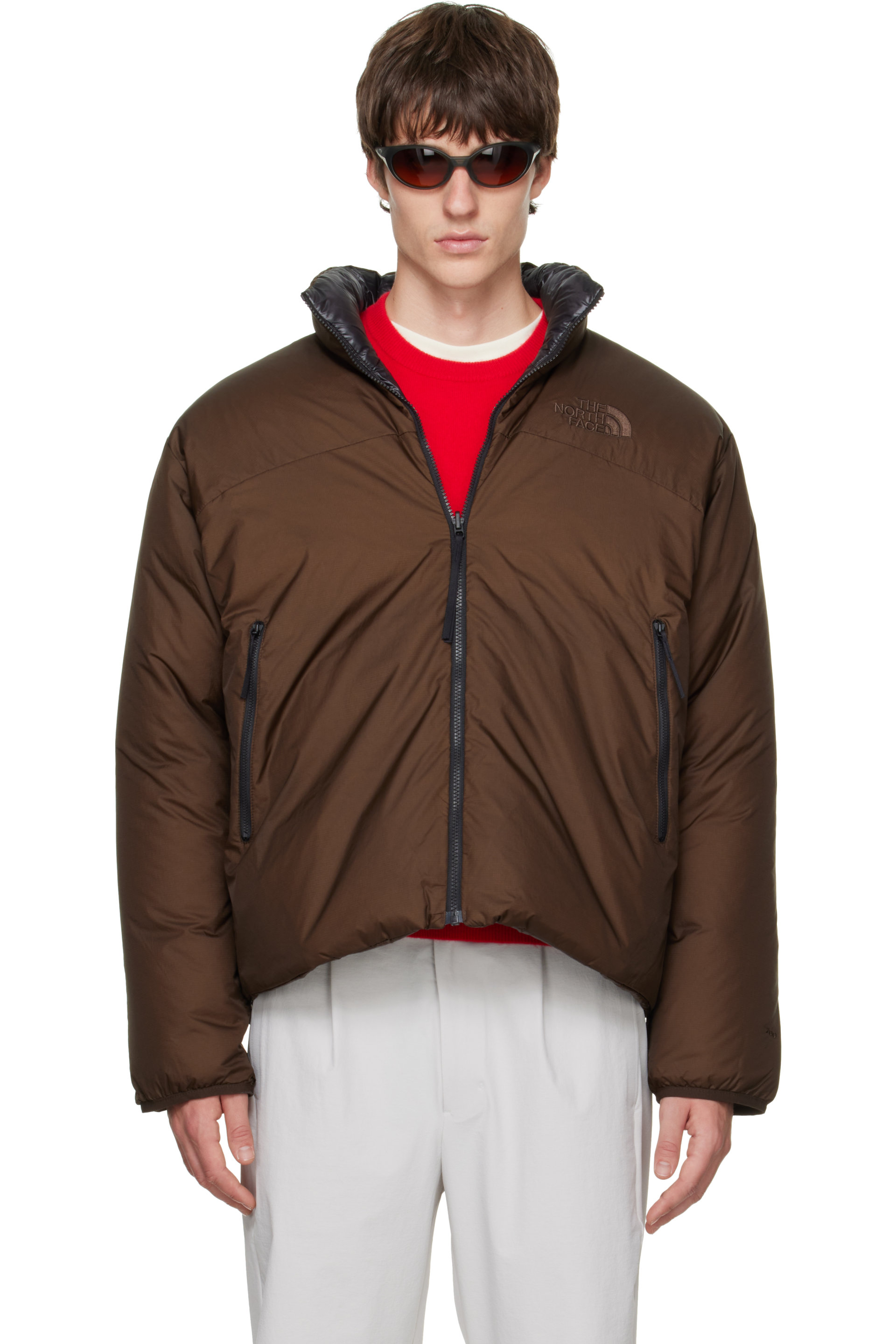 The North Face - Blouson réversible Pertex Nuptse brun rembourré en duvet