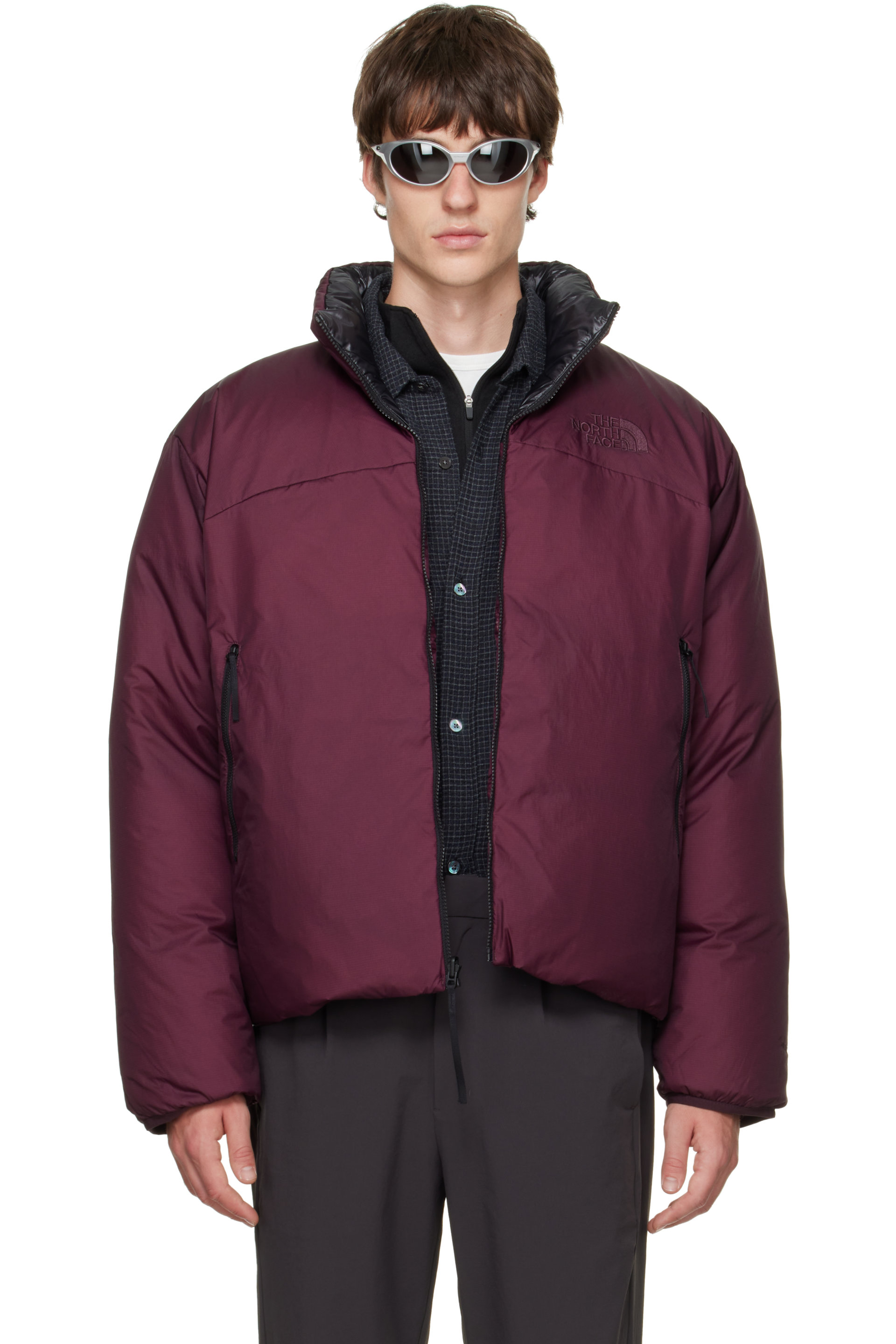The North Face - Blouson réversible Pertex Nuptse bourgogne rembourré en duvet