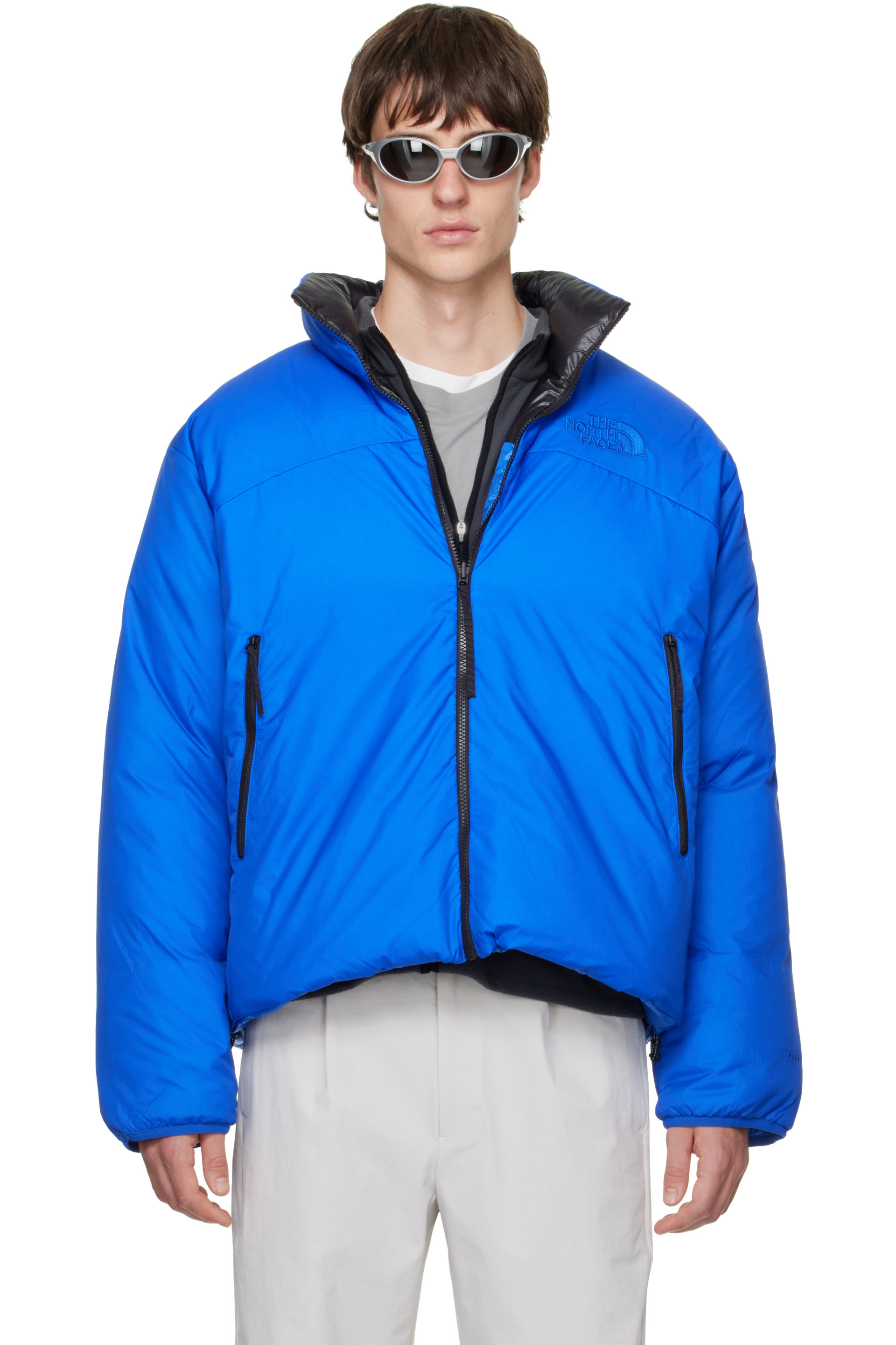 The North Face - Blouson réversible Pertex Nuptse bleu rembourré en duvet