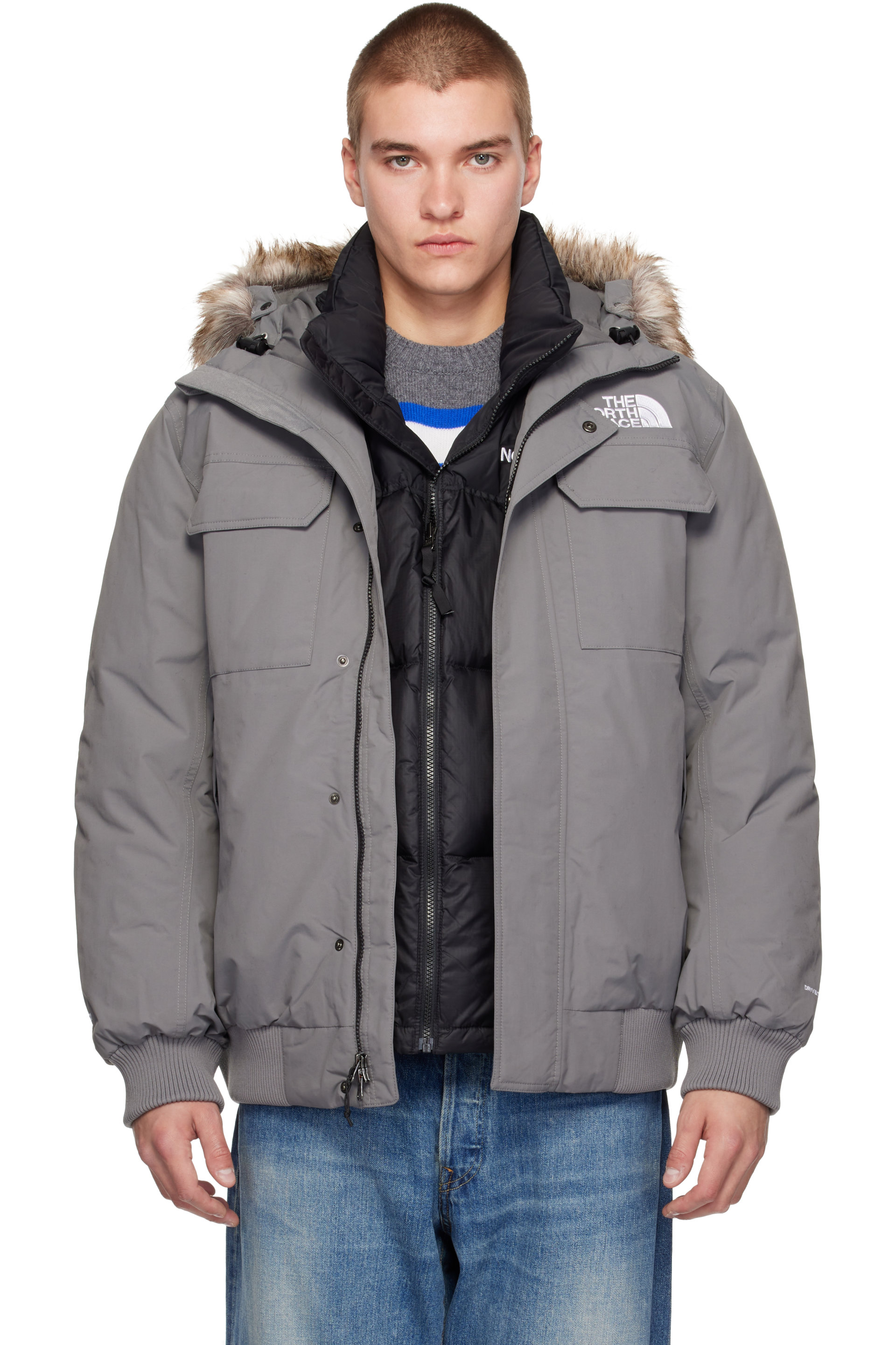 The North Face - Blouson aviateur McMurdo gris rembourré en duvet