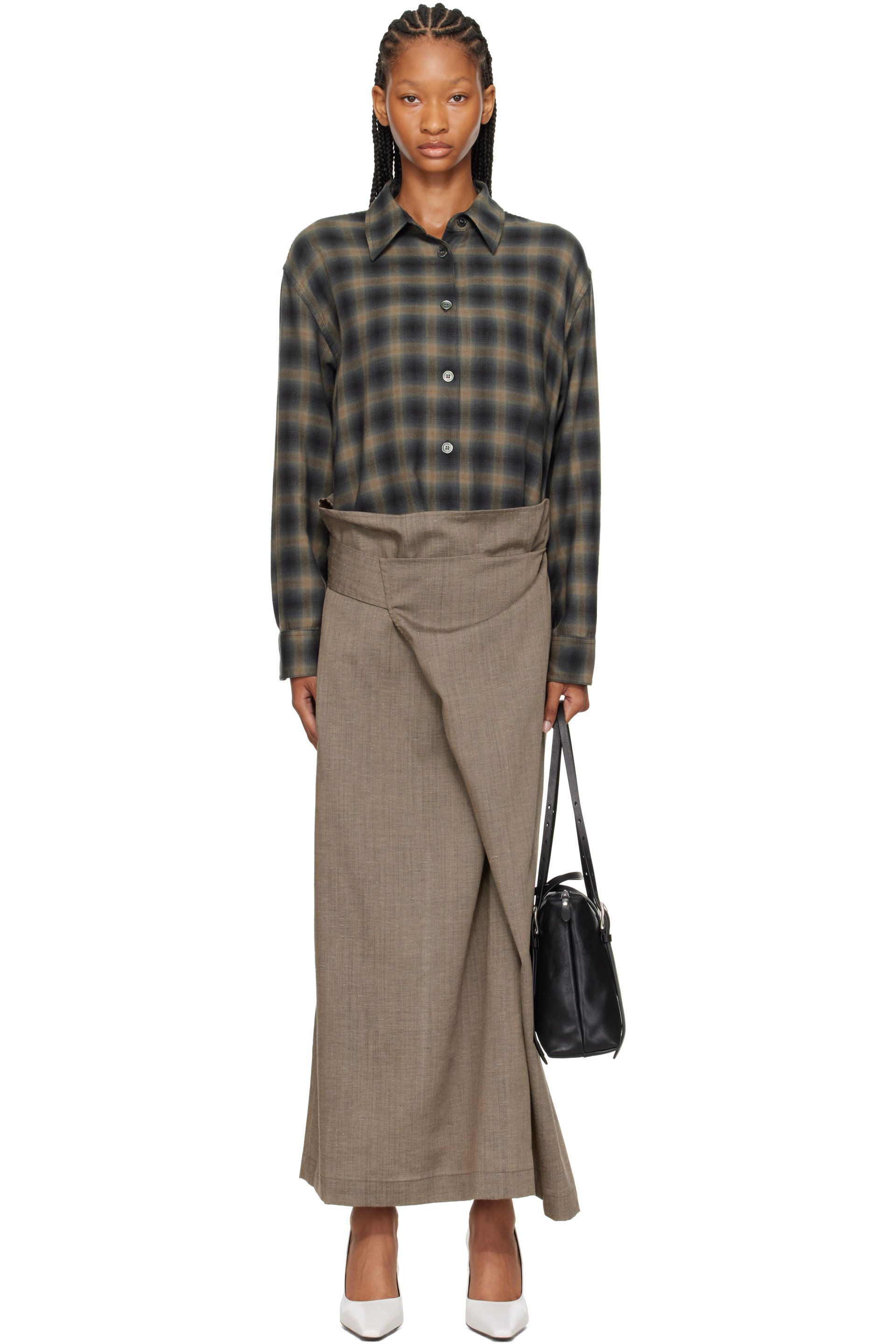 OUR LEGACY - Green & Taupe Twisted Shirt Maxi Dress