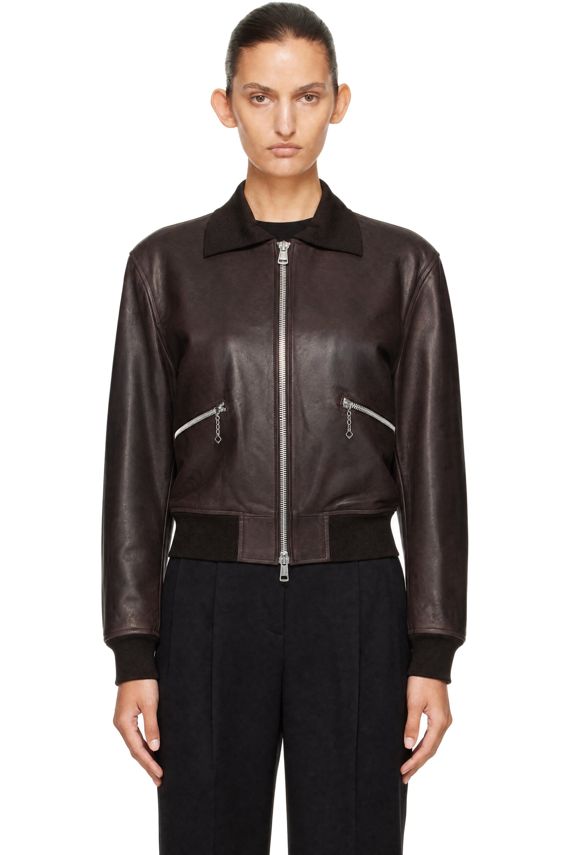 OUR LEGACY - Brown Mini Leather Bomber Jacket