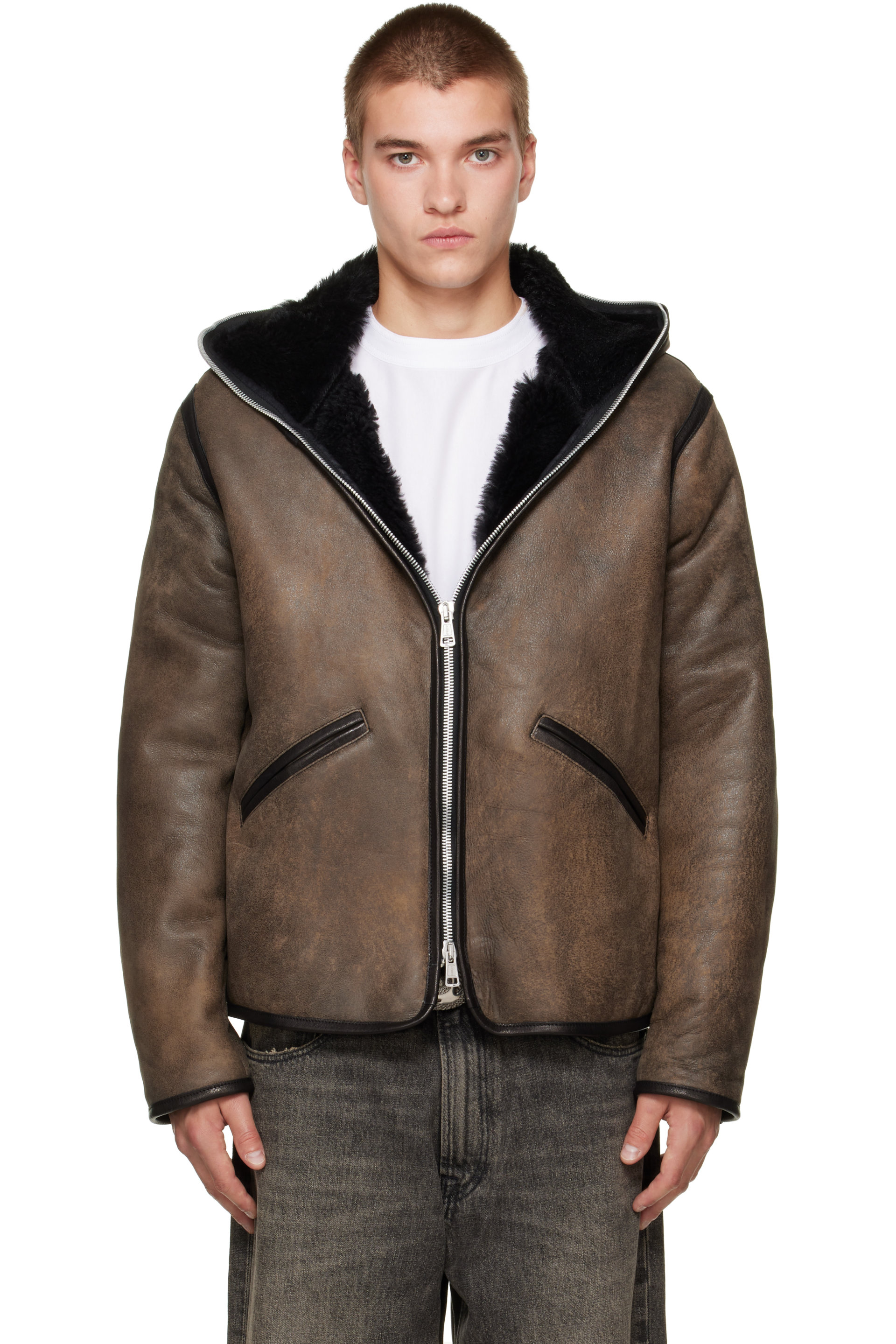 OUR LEGACY - Brown Leather Full Zip Jacket