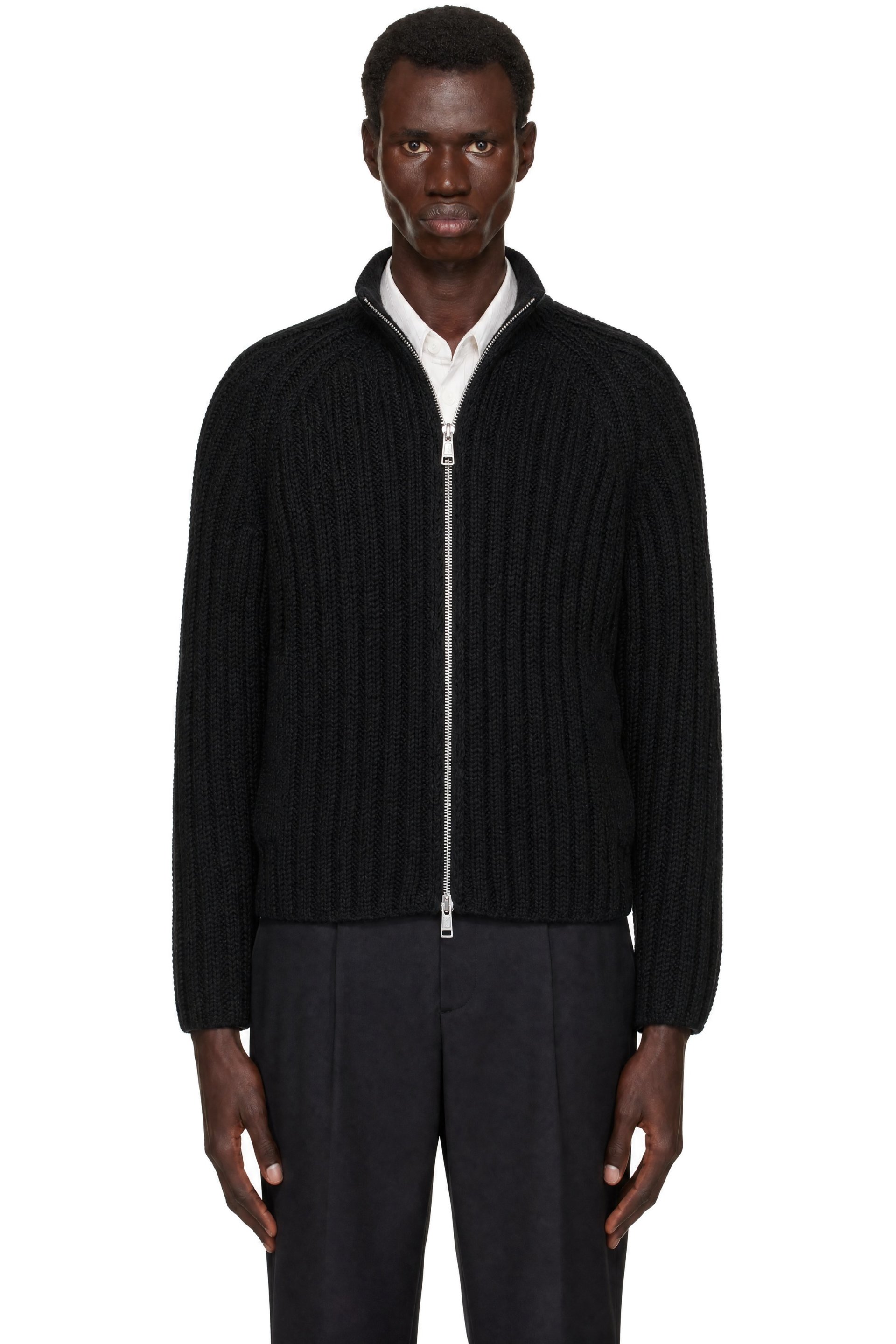 OUR LEGACY - Cardigan gris à glissière et à col cheminée