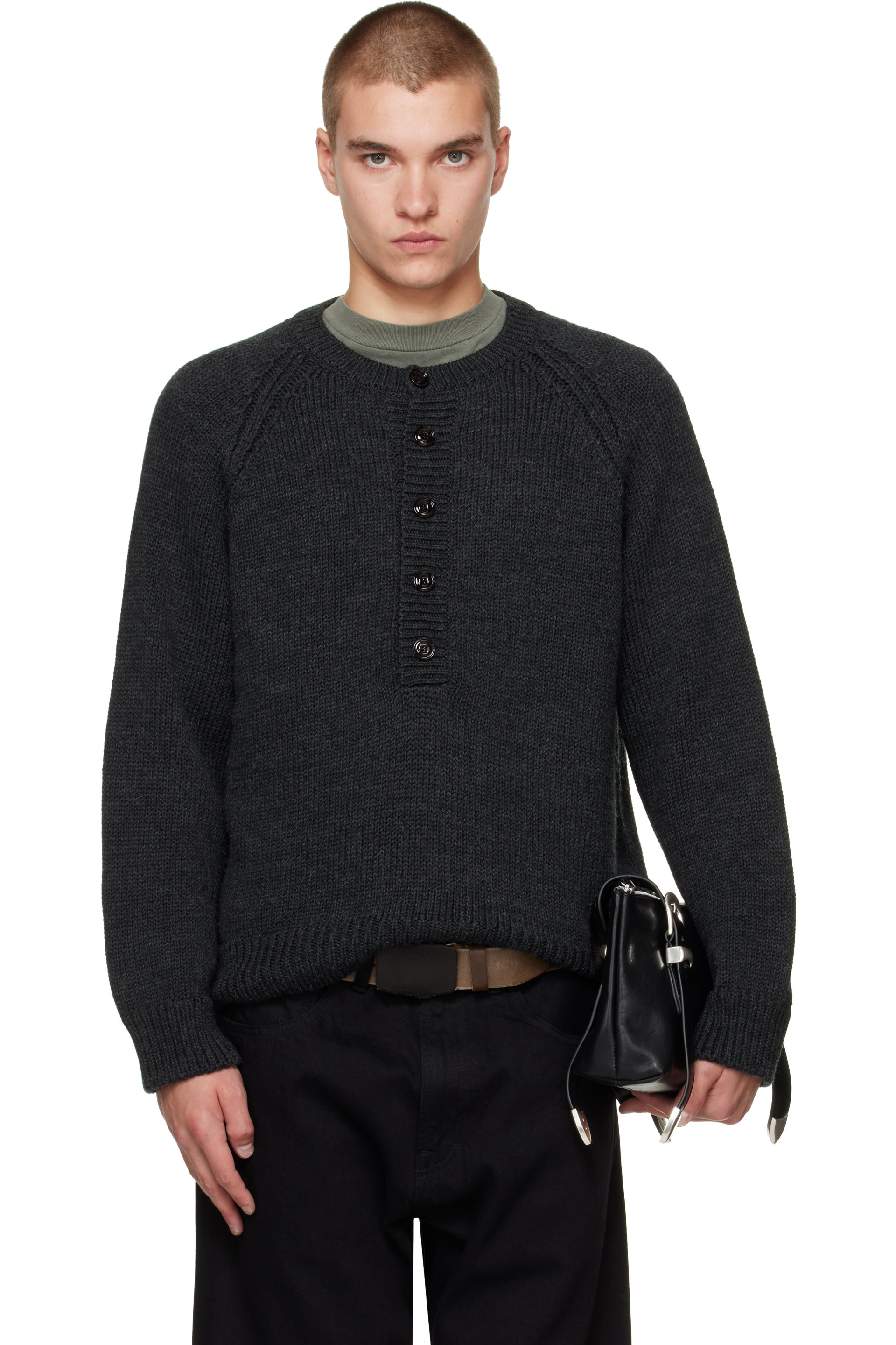 OUR LEGACY - Pull de style henley Shore gris