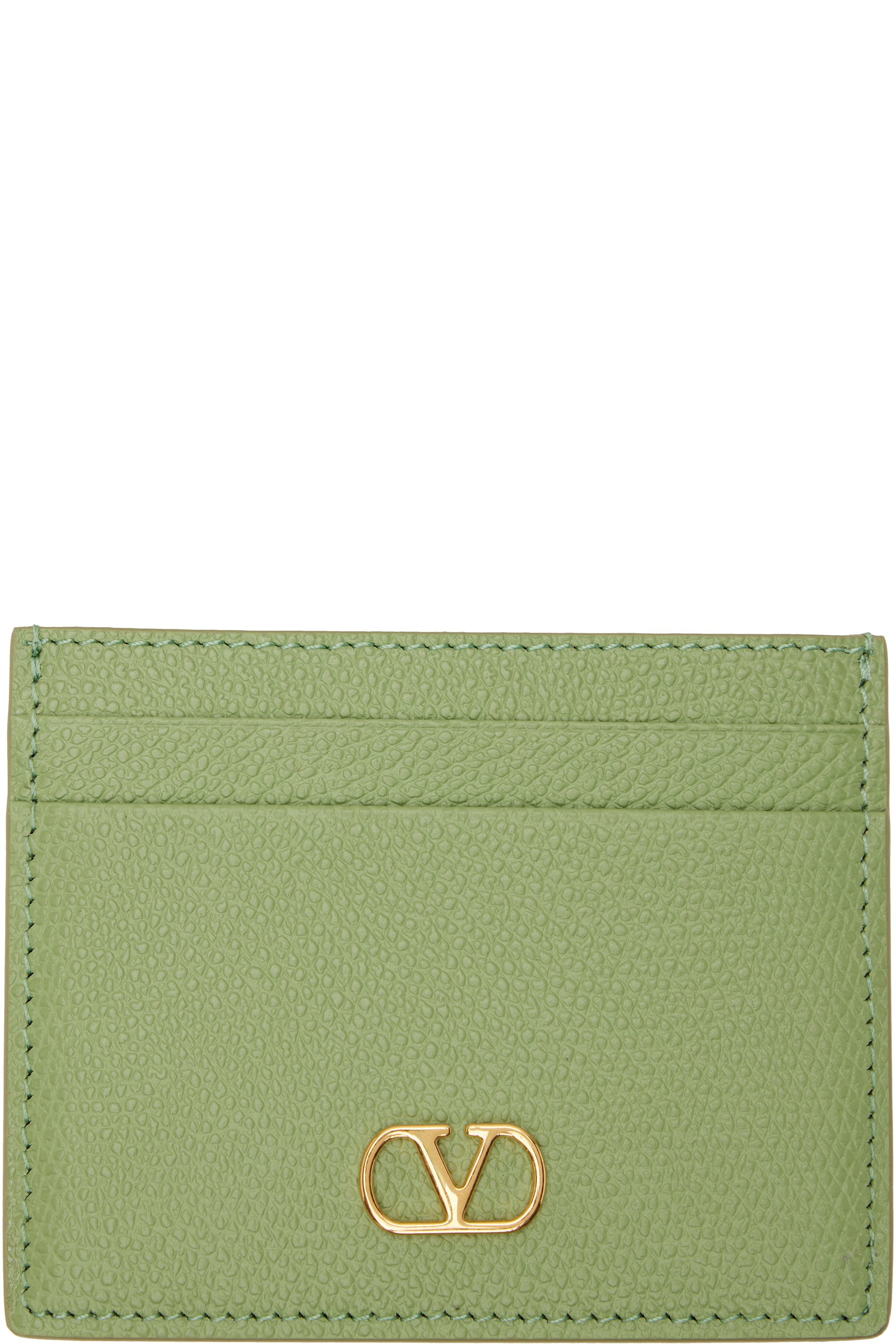 Valentino Garavani - Green VLogo Signature Grainy Calfskin Card Holder
