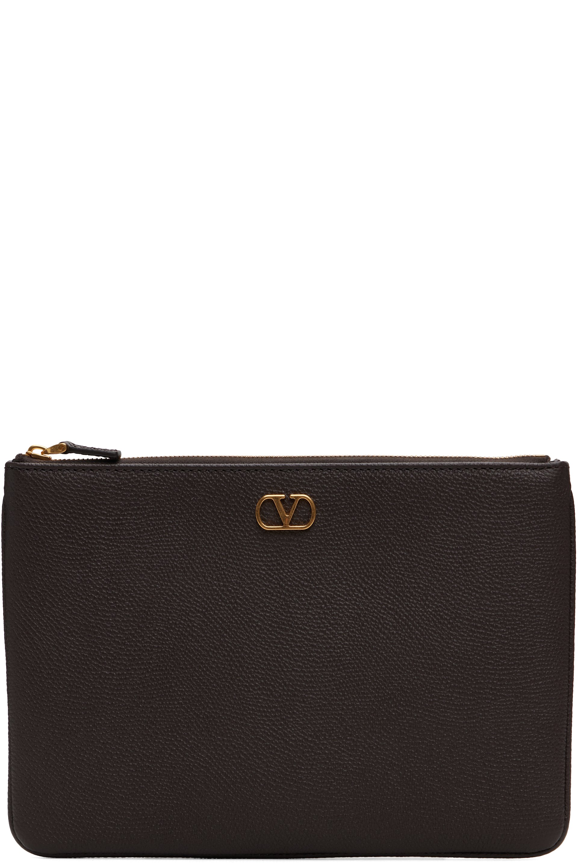 Valentino Garavani - Brown VLogo Signature Grainy Calfskin Pouch