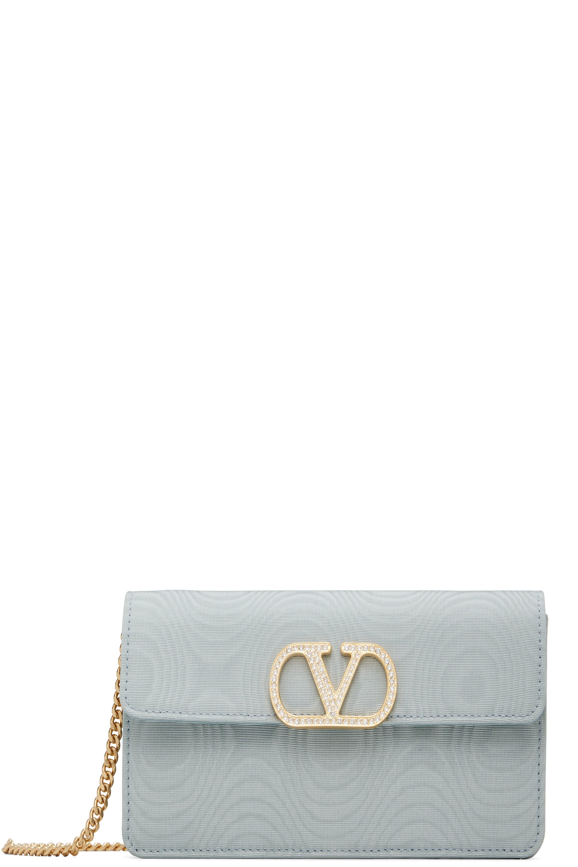 Valentino Garavani - Blue VLogo Signature Chain Moiré Fabric Wallet Bag