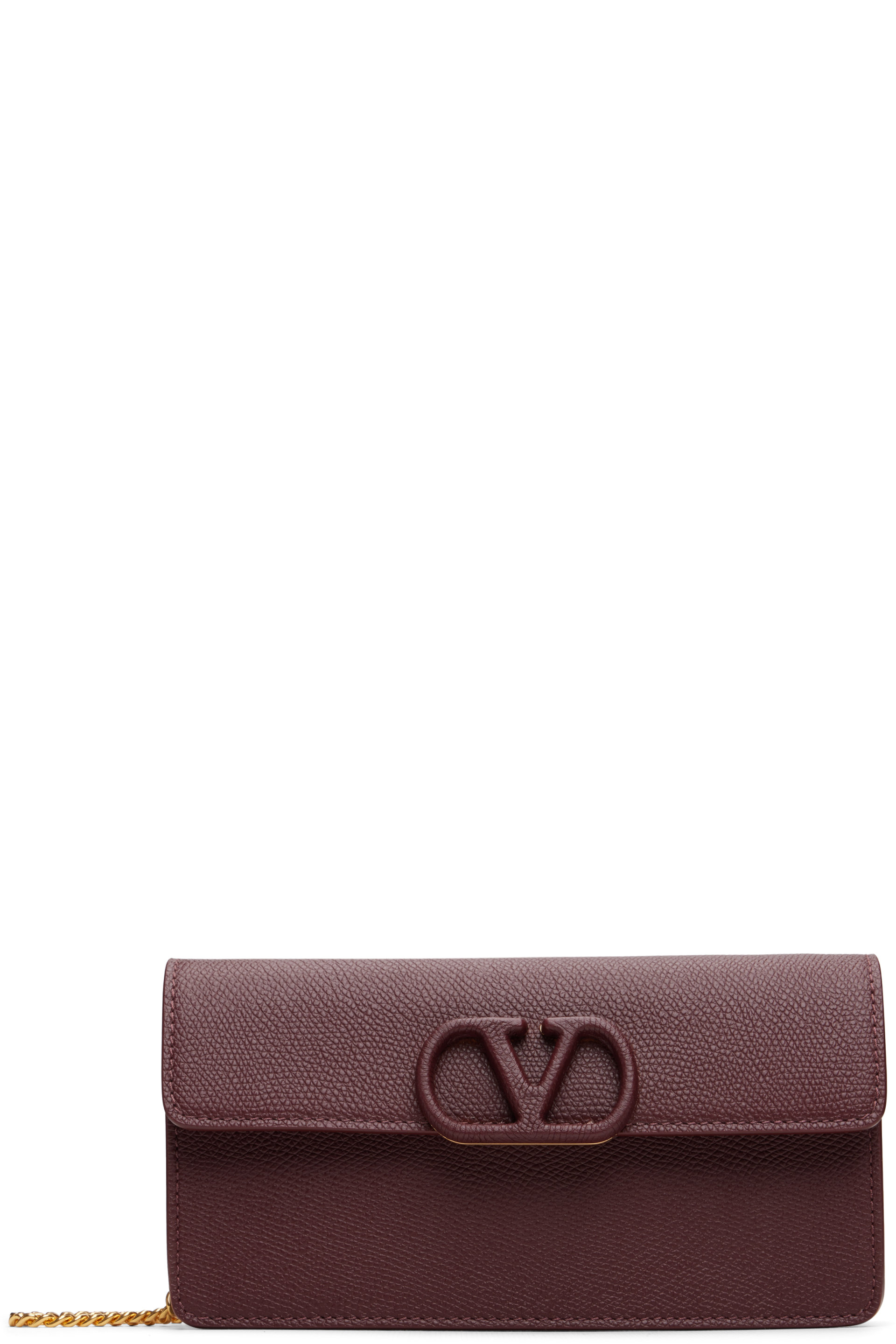 Valentino Garavani - Burgundy VLogo Signature Grainy Calfskin Wallet With Chain Bag