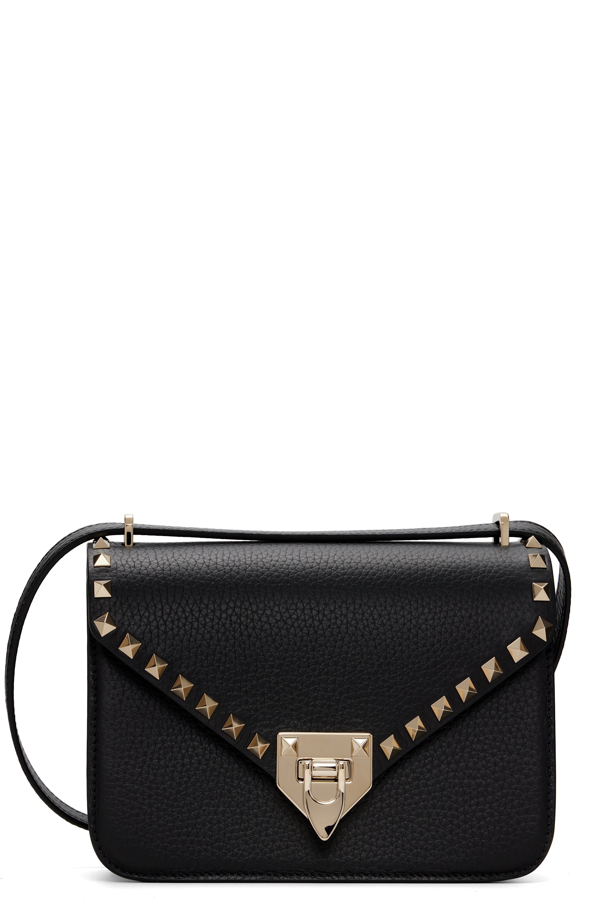 Valentino Garavani - Black Rockstud Small Shoulder Grainy Calfskin Bag