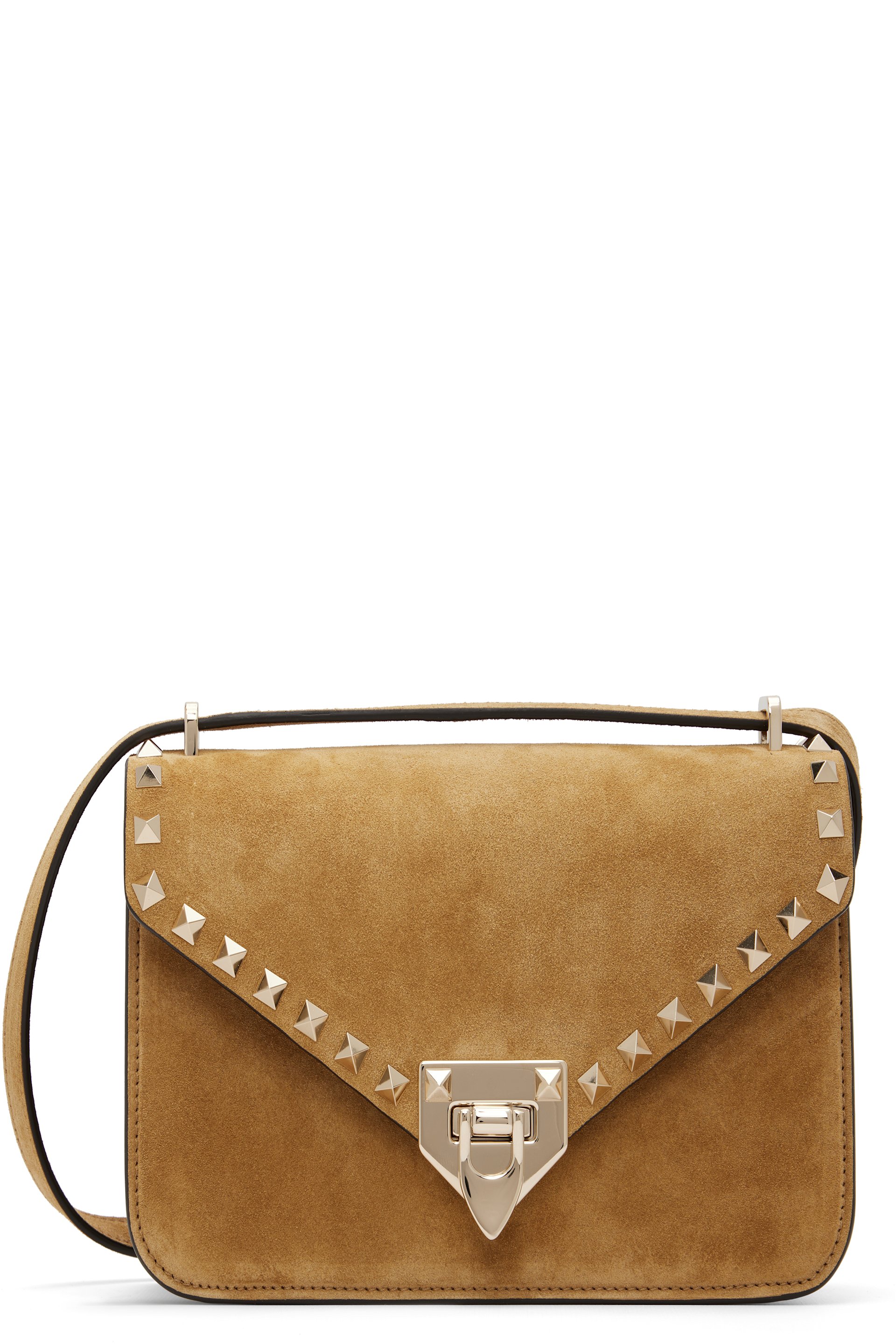 Valentino Garavani - Tan Rockstud Small Shoulder Suede Bag