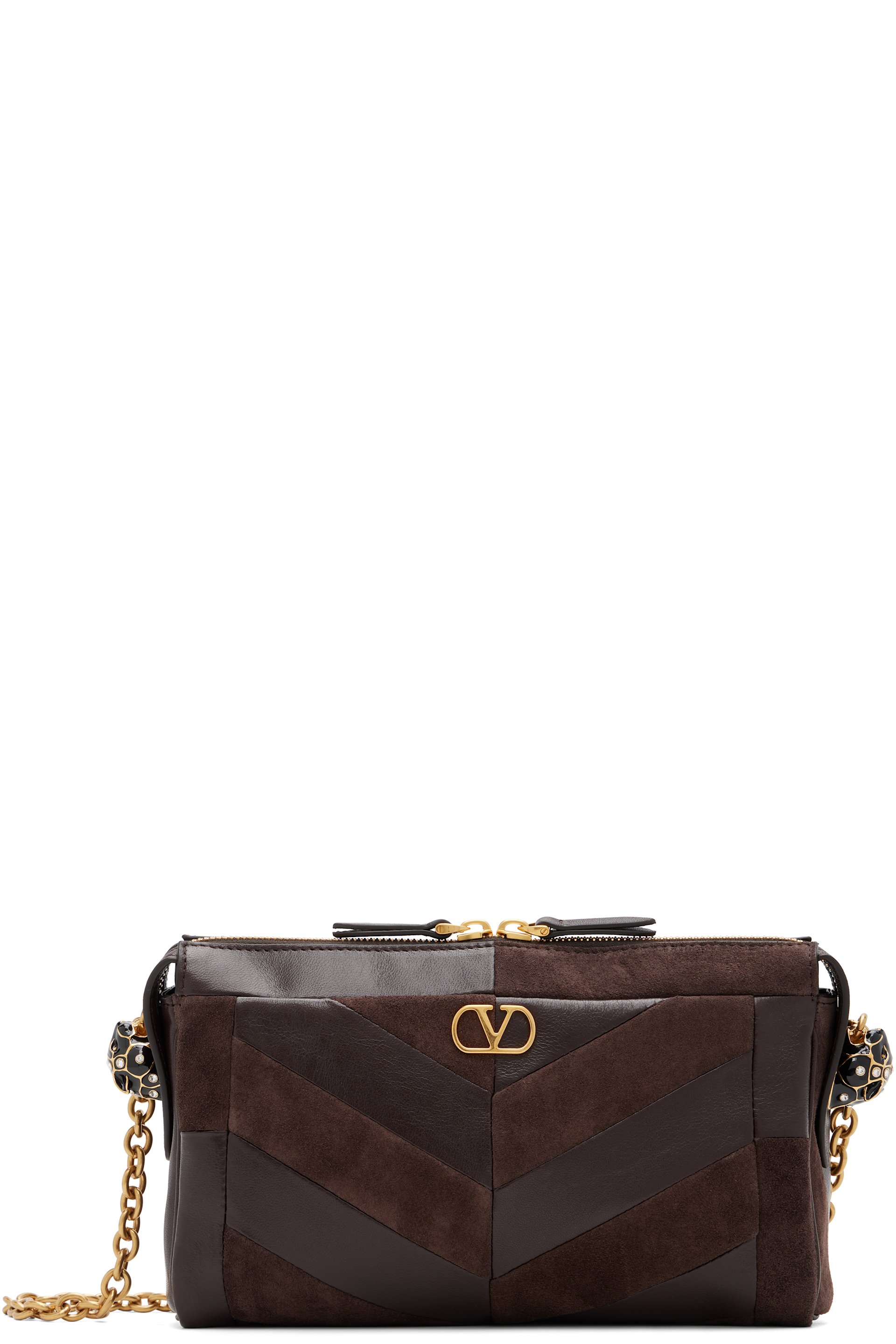 Valentino Garavani - Brown Panthea Small Shoulder Chevron Pattern Bag
