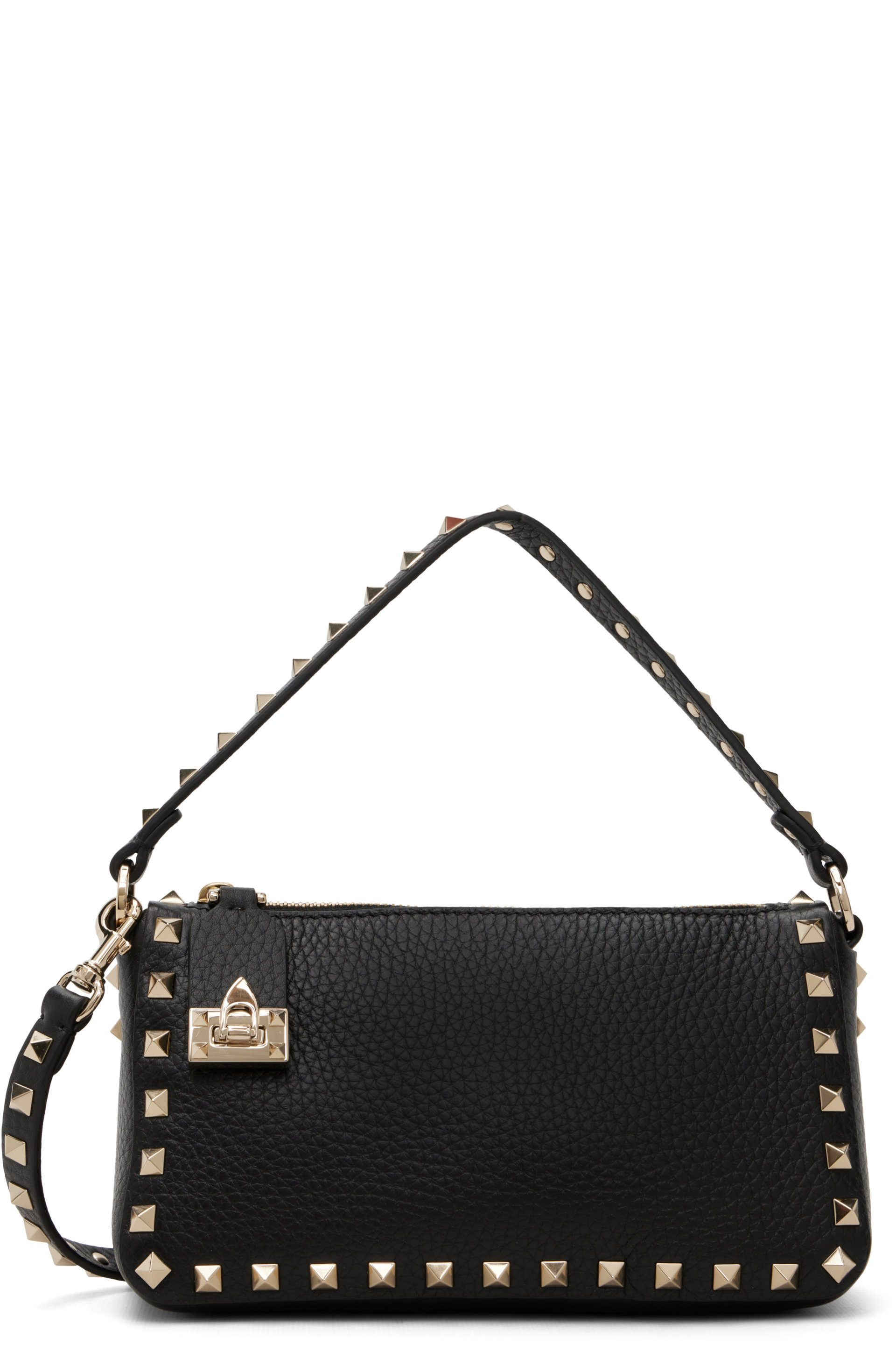 Valentino Garavani - Black Grained Leather Rockstud Small Shoulder Bag