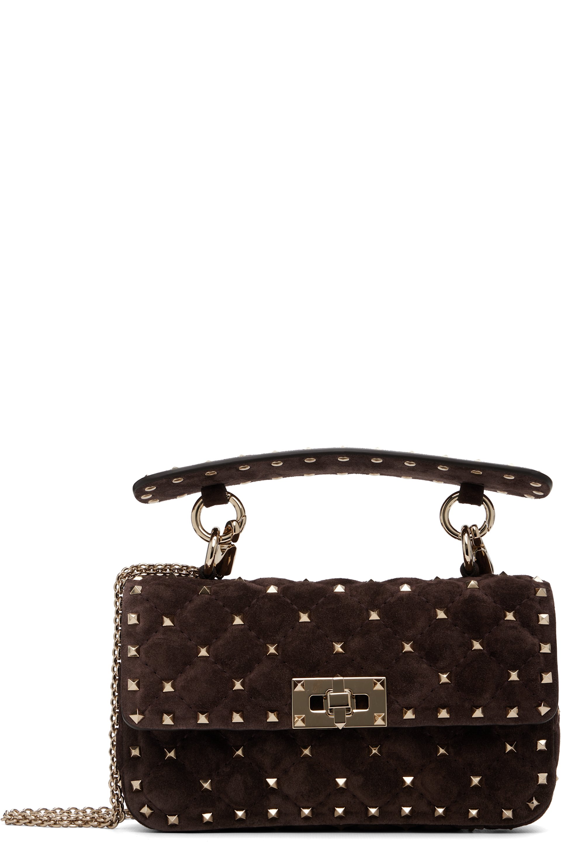 Valentino Garavani - Brown Rockstud Spike Small Suede Bag