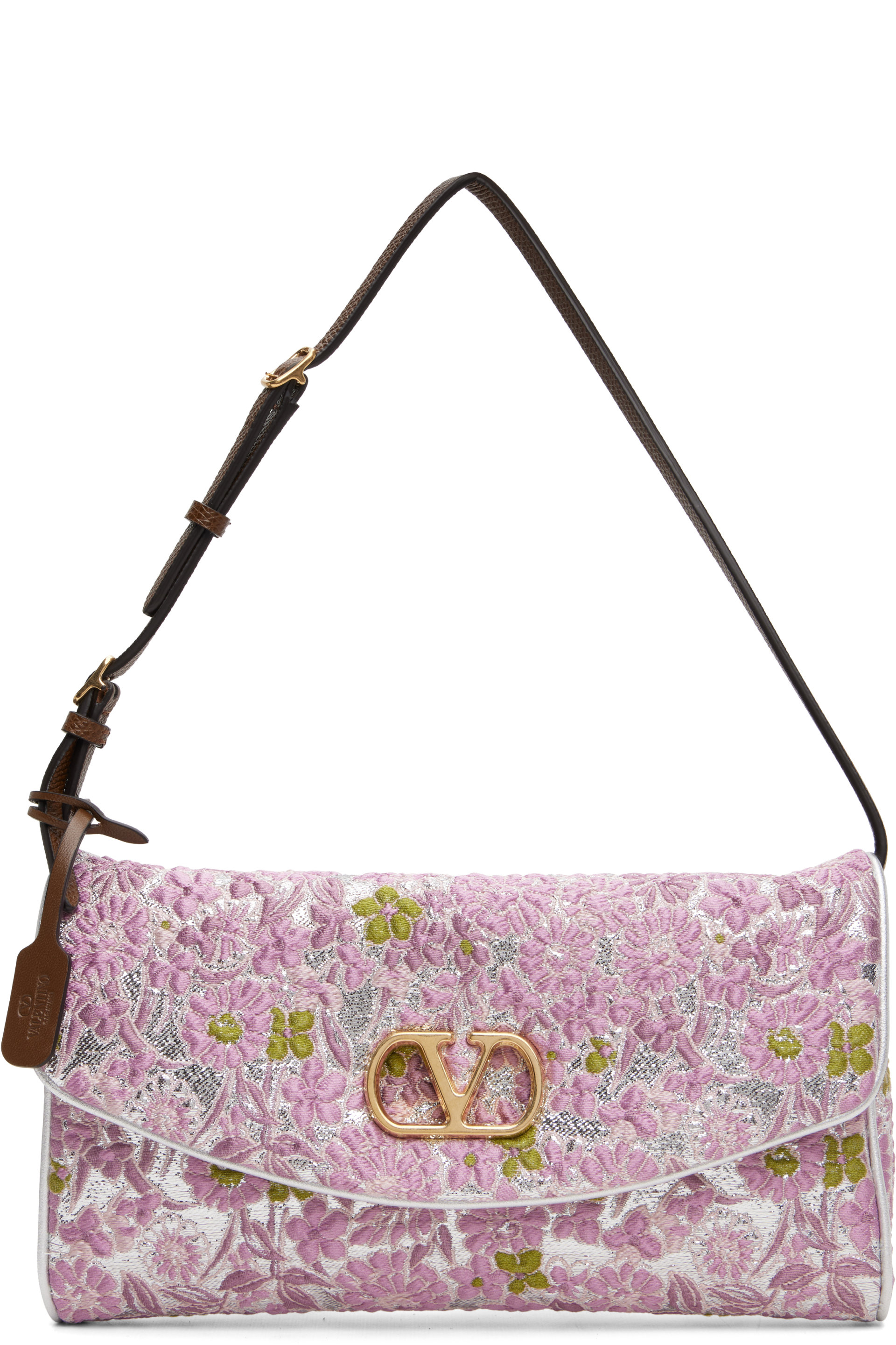 Valentino Garavani - Pink & Silver Jacquard Lurex DeVain Small Shoulder Bag
