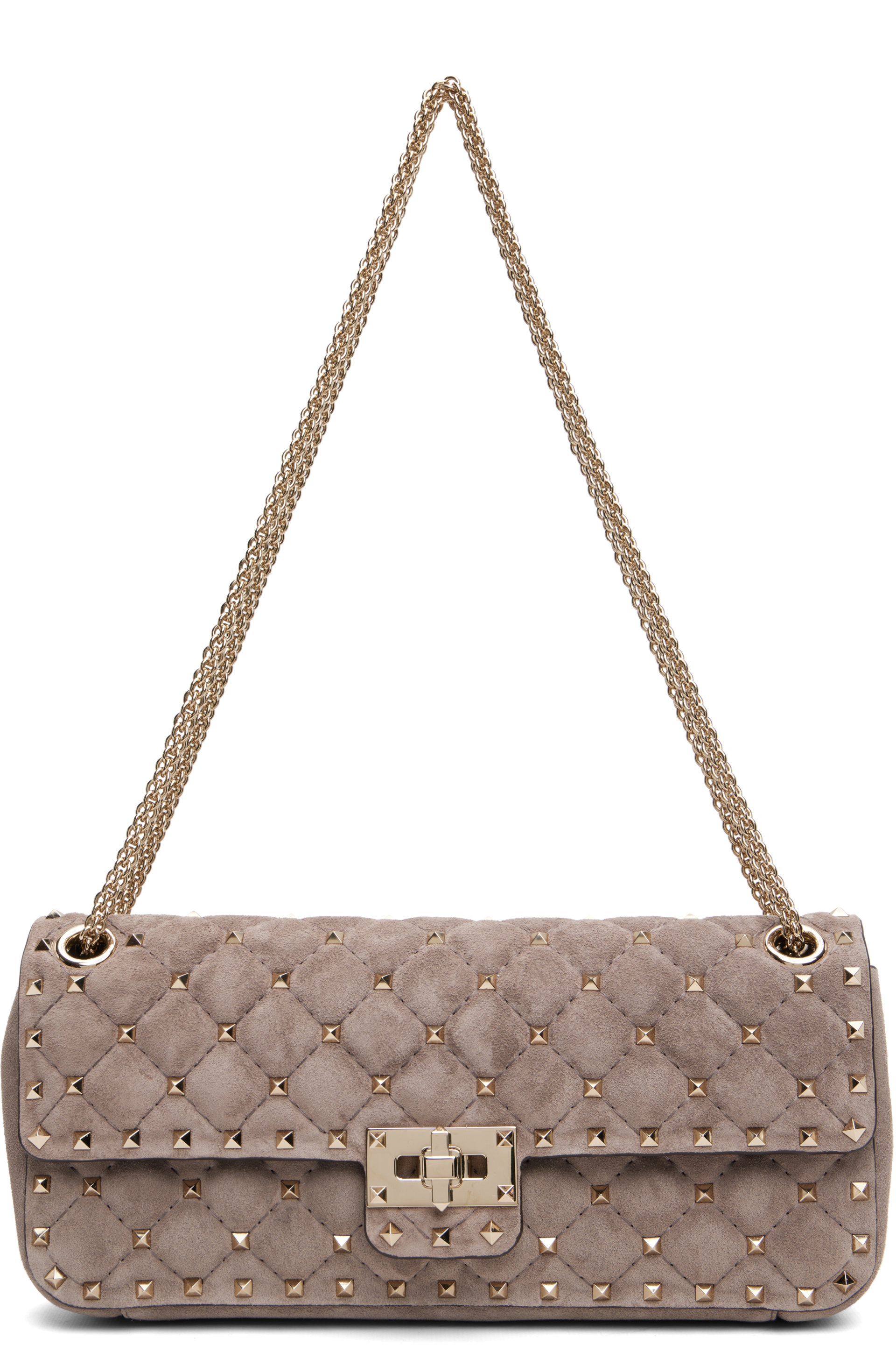 Valentino Garavani - Gray Rockstud Spike Suede Medium Shoulder Bag