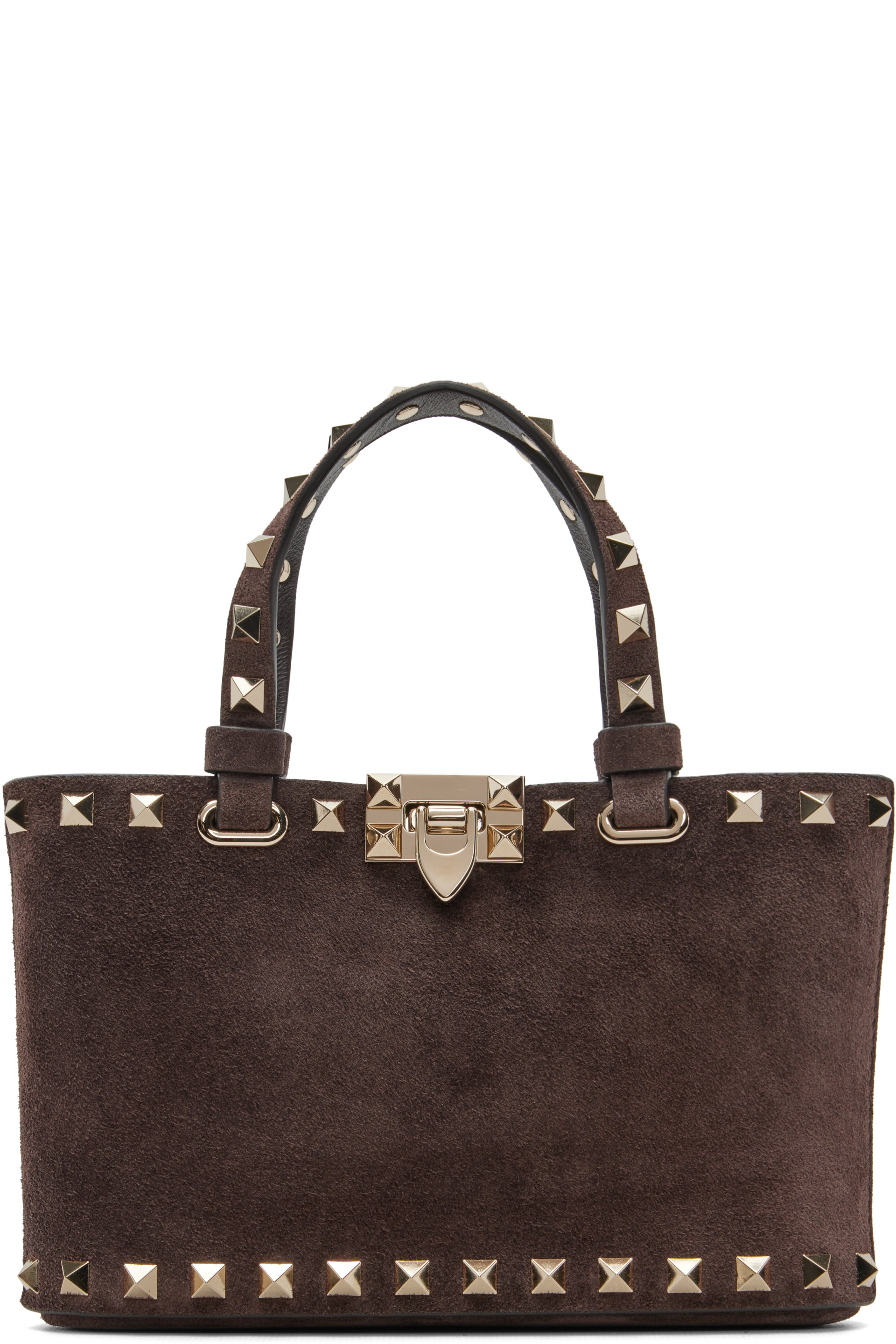 Valentino Garavani - Brown Rockstud Suede Mini Shopping Tote