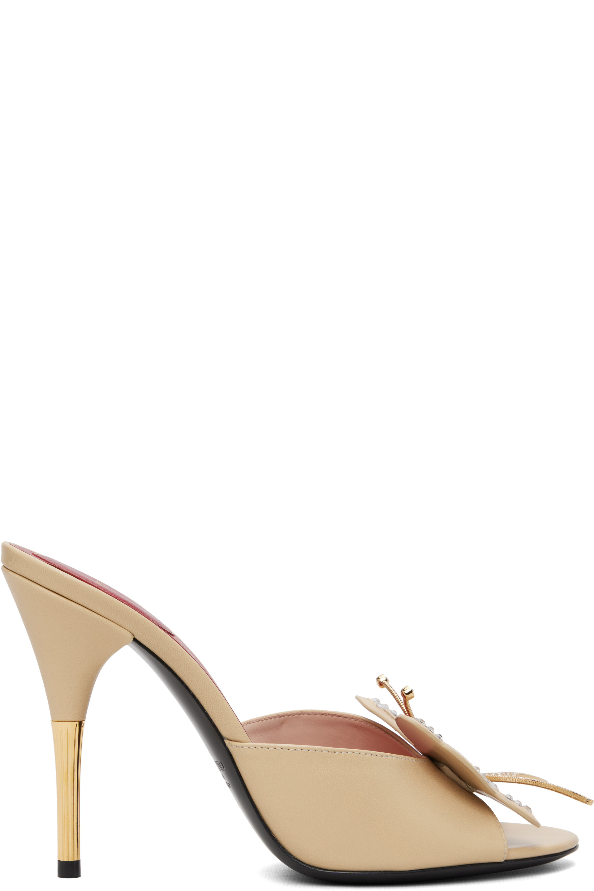 Valentino Garavani - Beige Flutterby Kidskin Slide Heeled Sandals