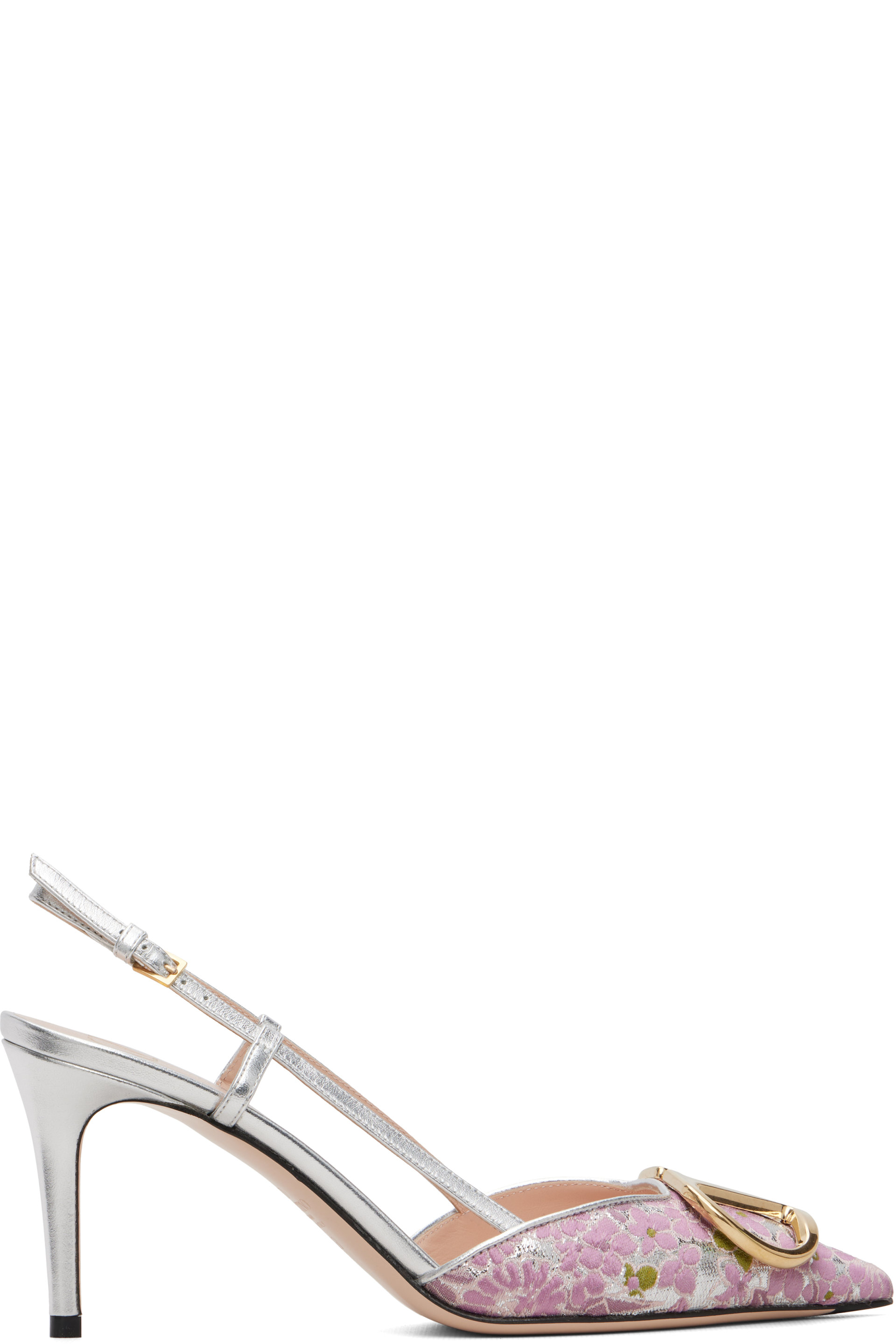 Valentino Garavani - Silver & Pink VLogo Signature Slingback 80mm Heels