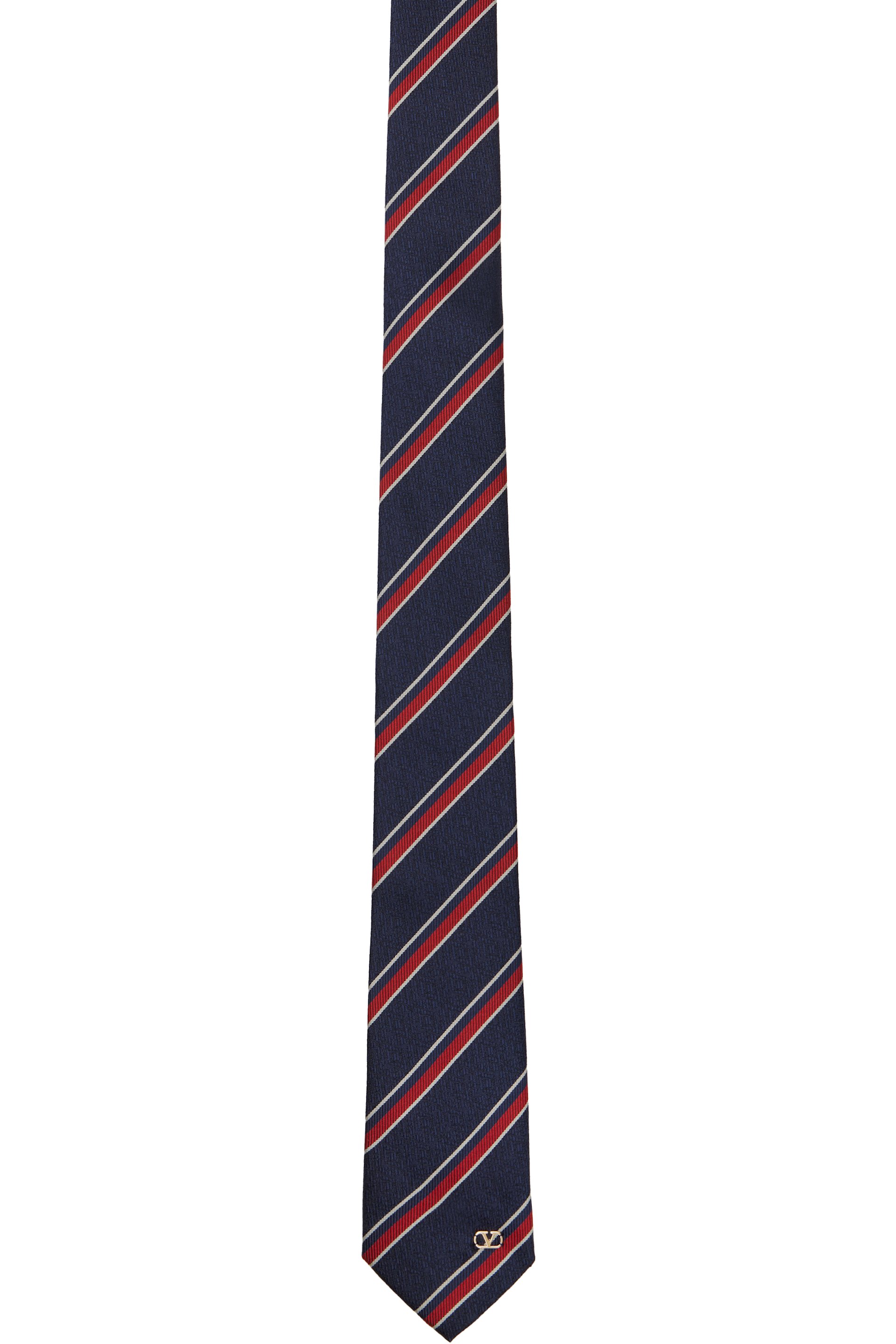 Valentino Garavani - Navy & Red Valentie Jacquard Regimental Silk Tie
