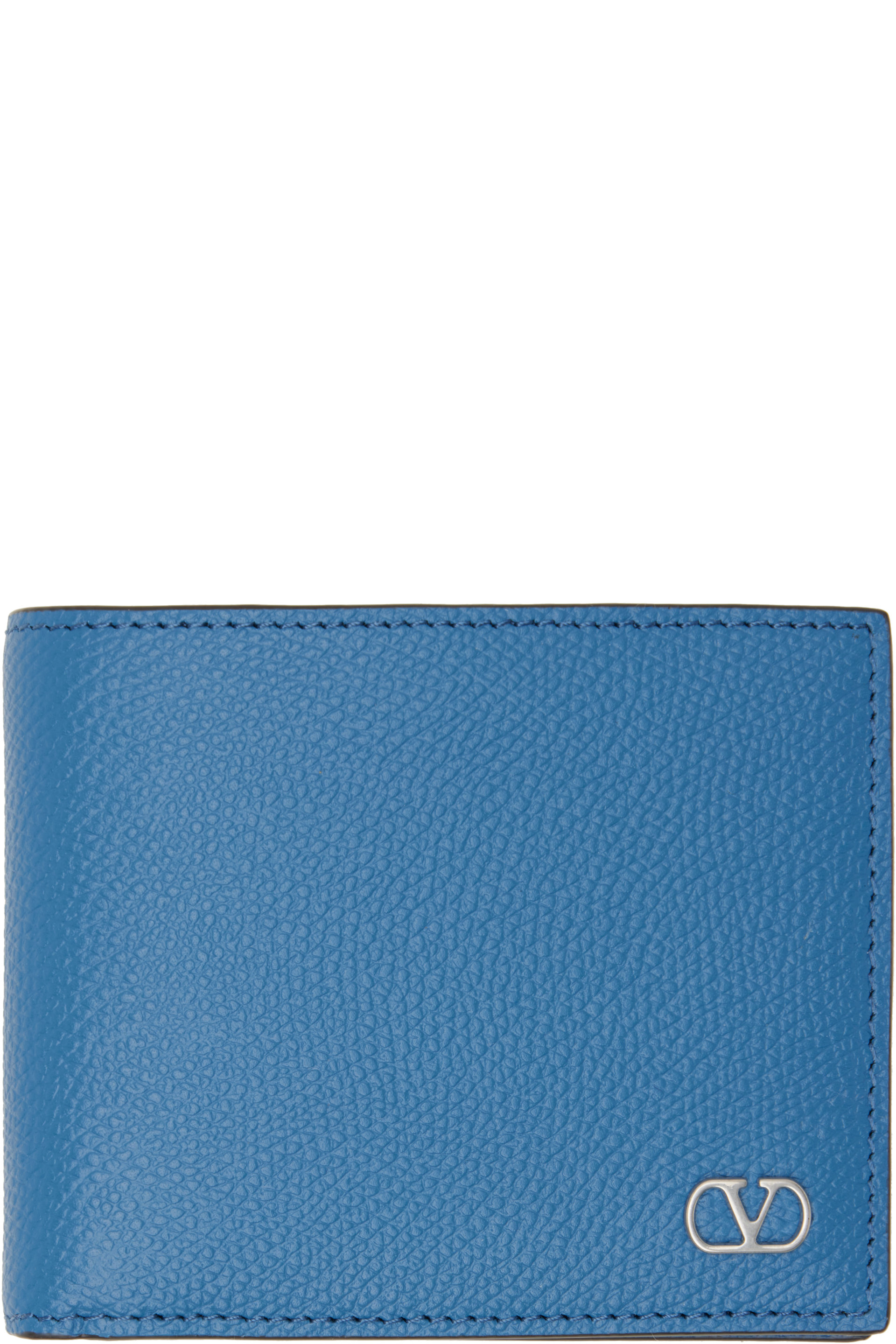 Valentino Garavani - Blue VLogo Signature Grainy Calfskin Wallet