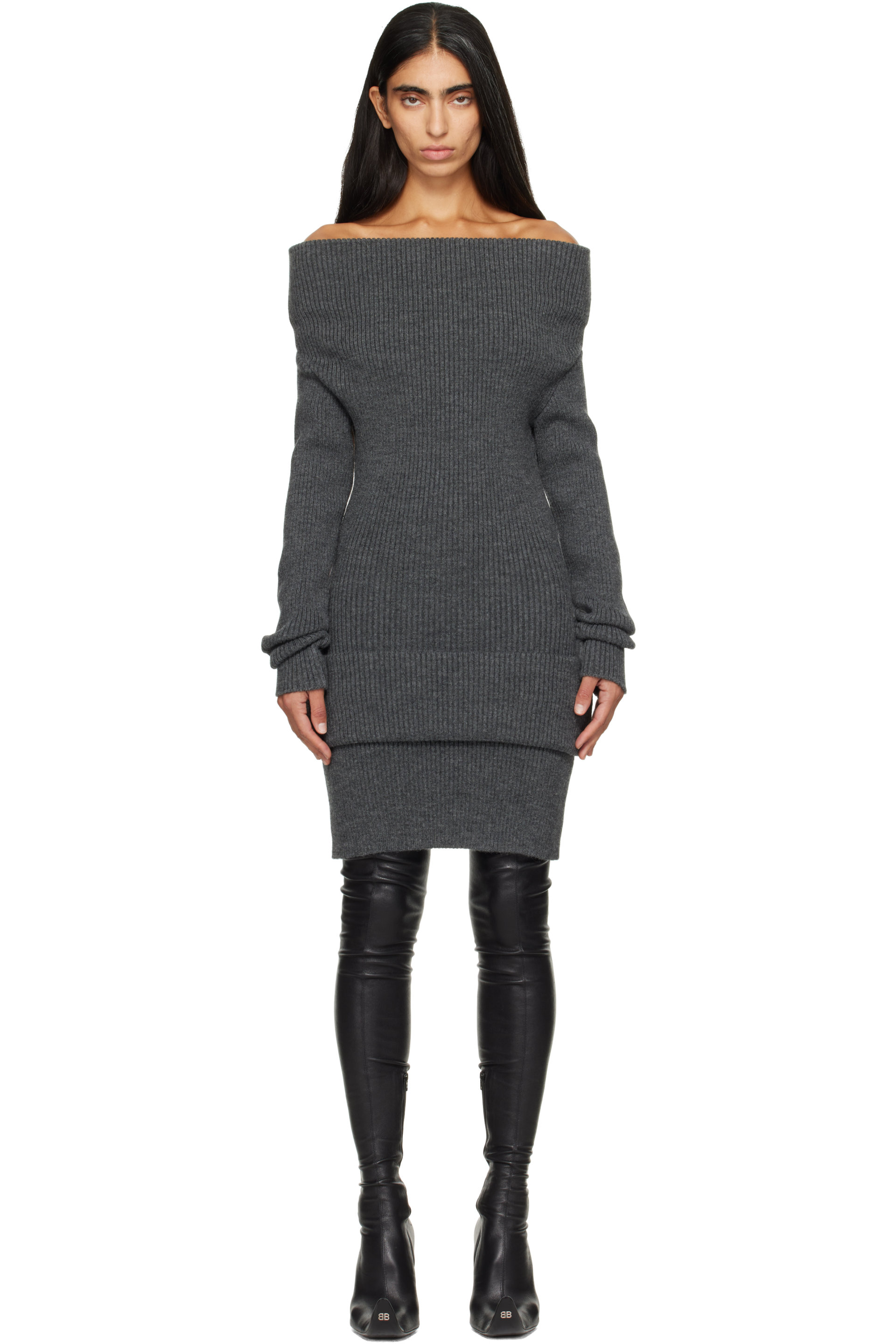 Jean Paul Gaultier - Gray Rib-Knit Wool Minidress