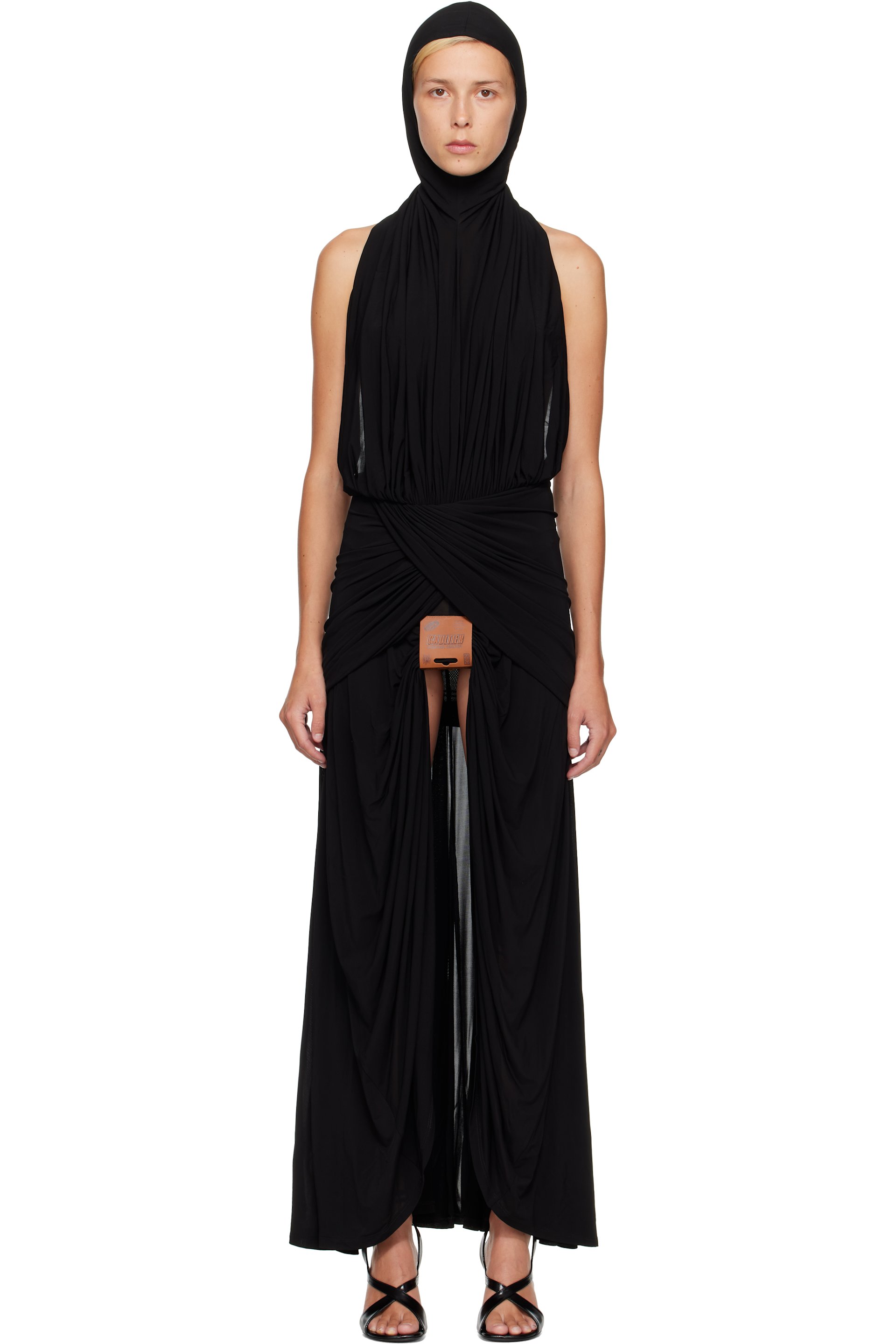 Jean Paul Gaultier - Black Stretch Viscose Balaclava Leather Tag Maxi Dress