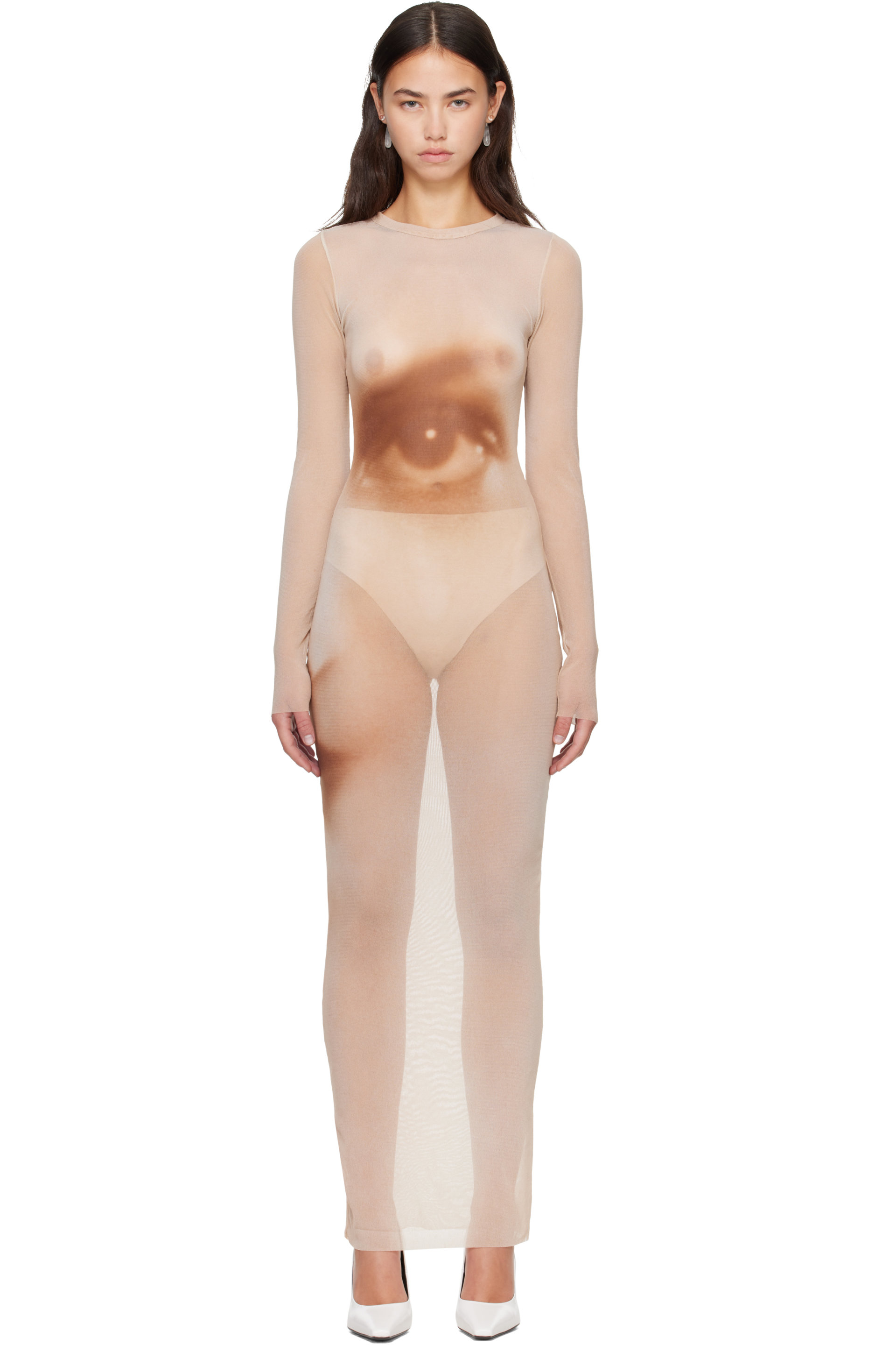 Jean Paul Gaultier - Beige 'The Face Long' Maxi Dress