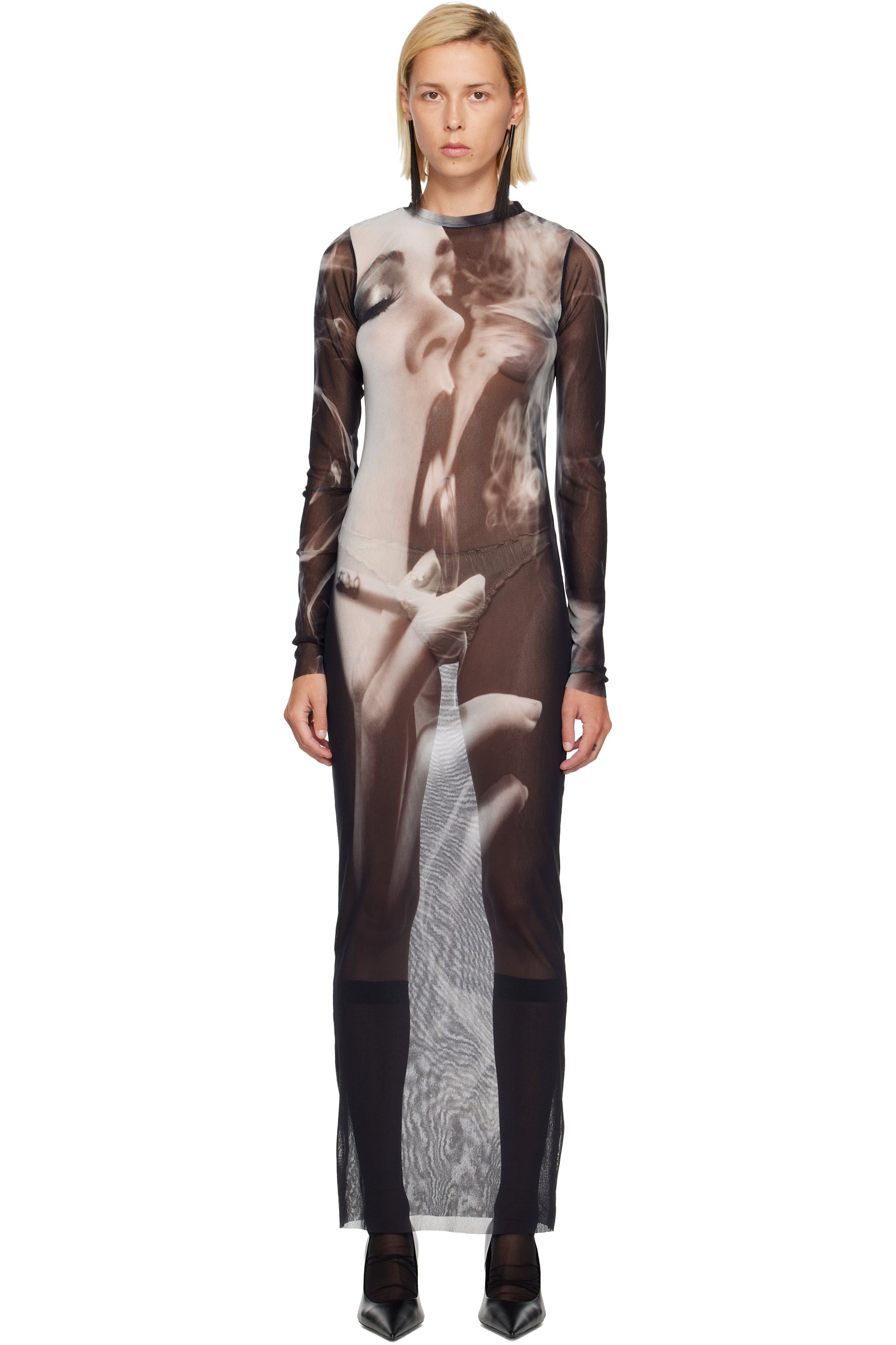 Jean Paul Gaultier - Black & Gray 'The Smoking Women' Maxi Dress