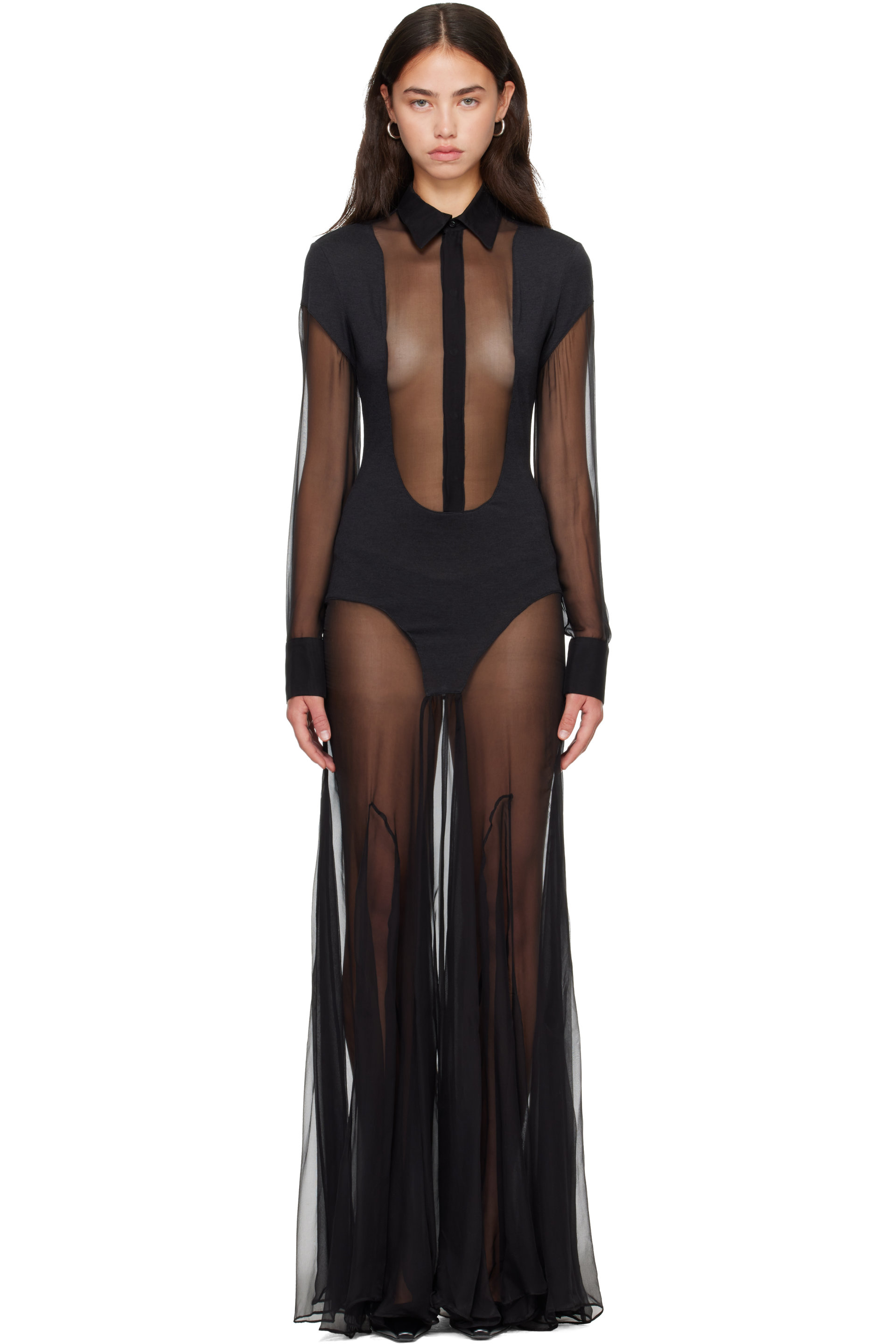 Jean Paul Gaultier - Black Silk Bi Material Maxi Dress