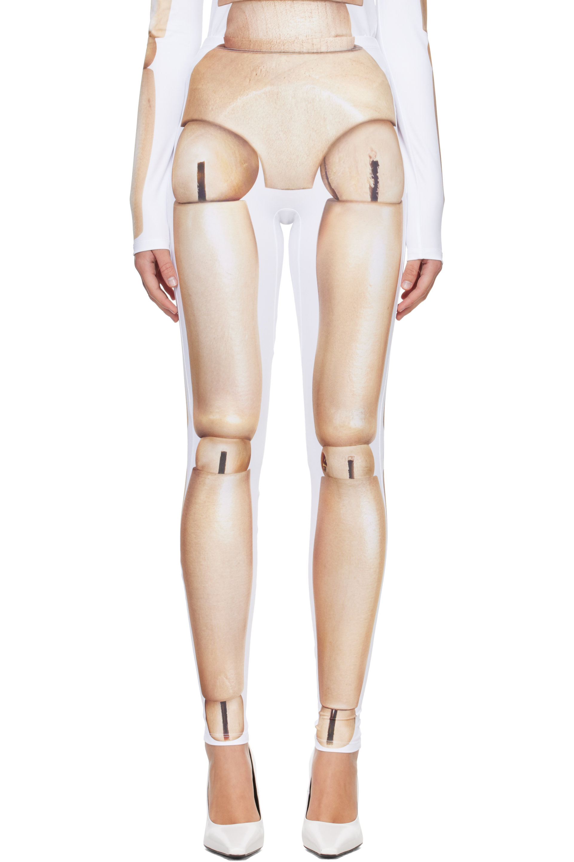 Jean Paul Gaultier - White & Beige 'The Wooden Body' Leggings