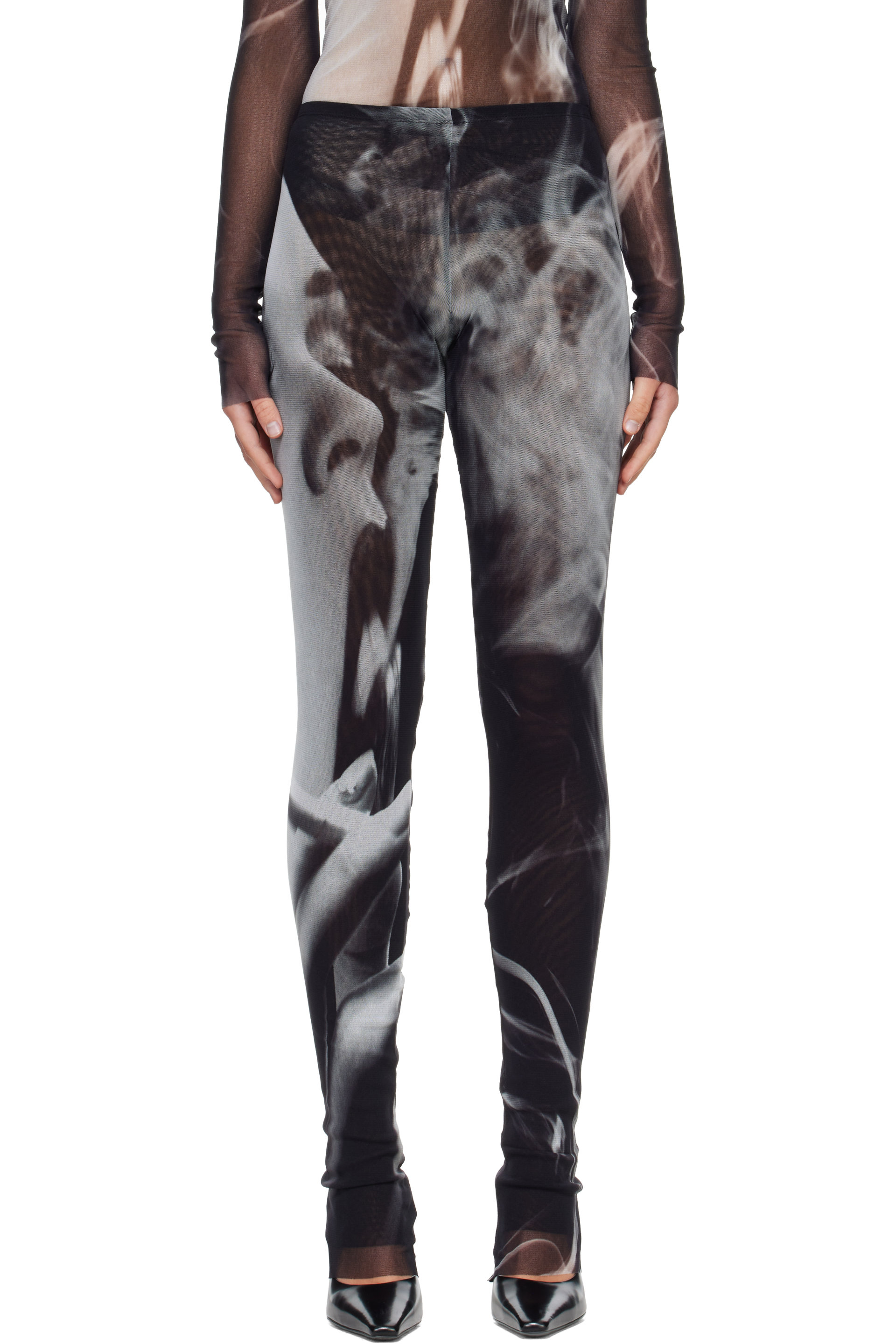 Jean Paul Gaultier - Black & Gray 'The Smoking Women' Leggings