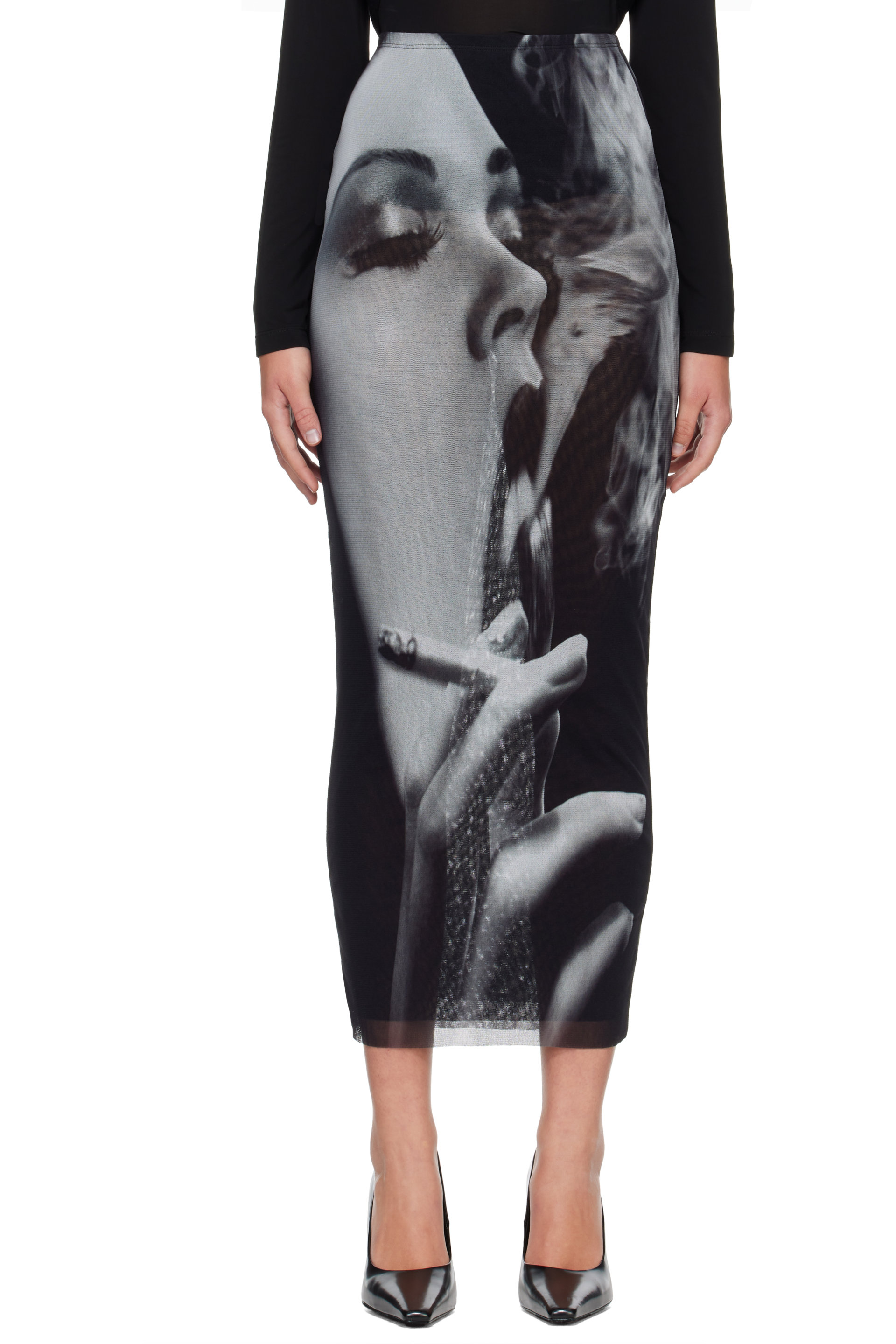 Jean Paul Gaultier - Black & Gray 'The Smoking Women Long' Maxi Skirt