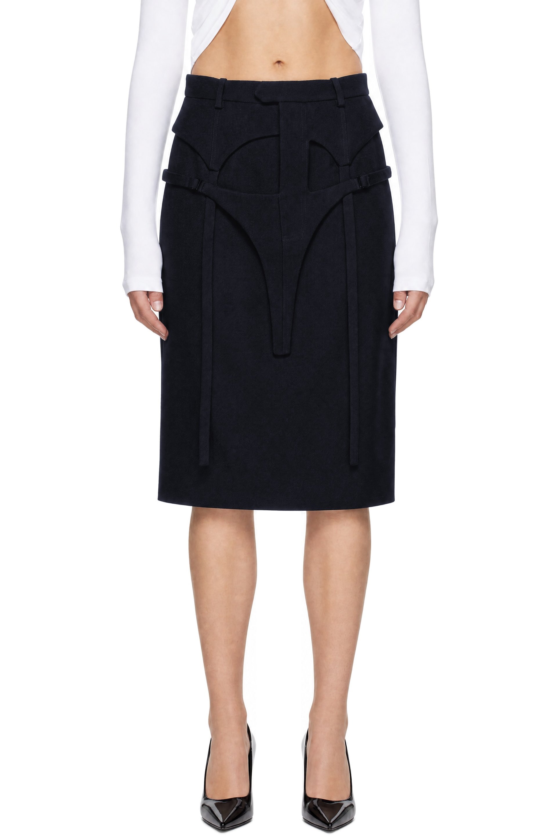 Jean Paul Gaultier - Navy 'The Suspender Tailored' Midi Skirt