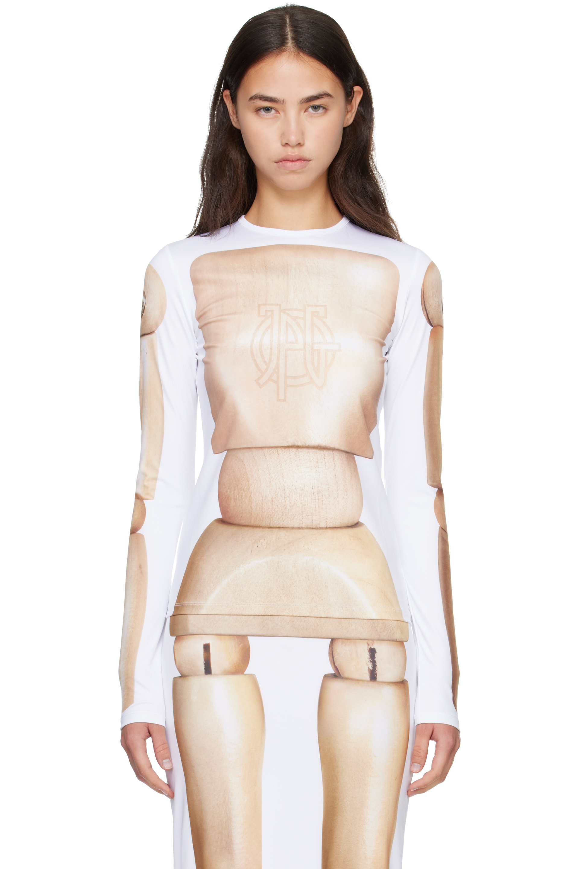 Jean Paul Gaultier - White & Beige 'The Wooden Body' T-shirt